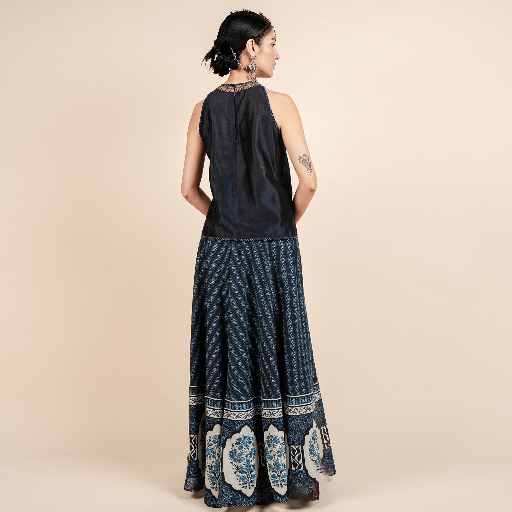 Navy Blue Printed Sharara Set | CHAR