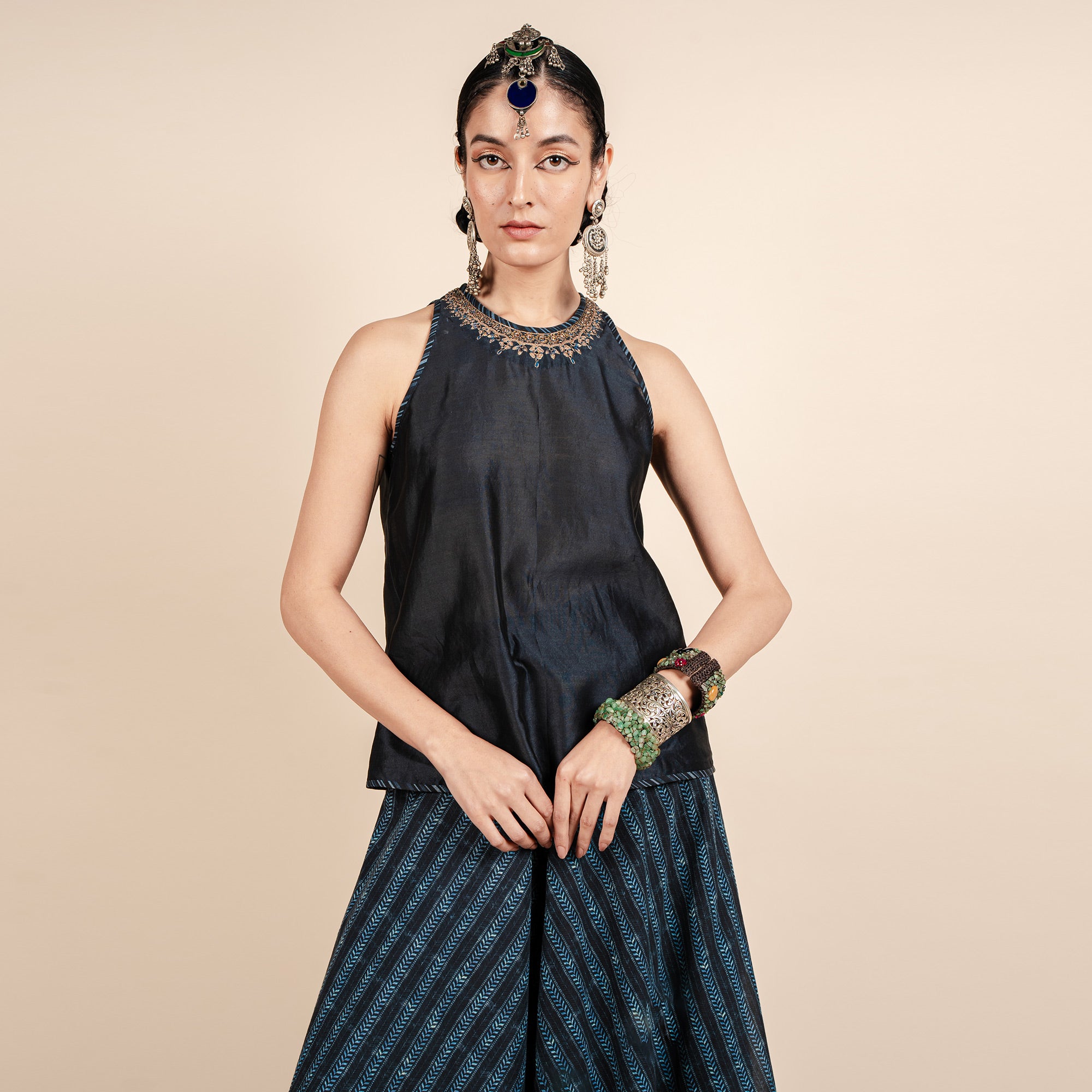 Navy Blue Printed Sharara Set | CHAR