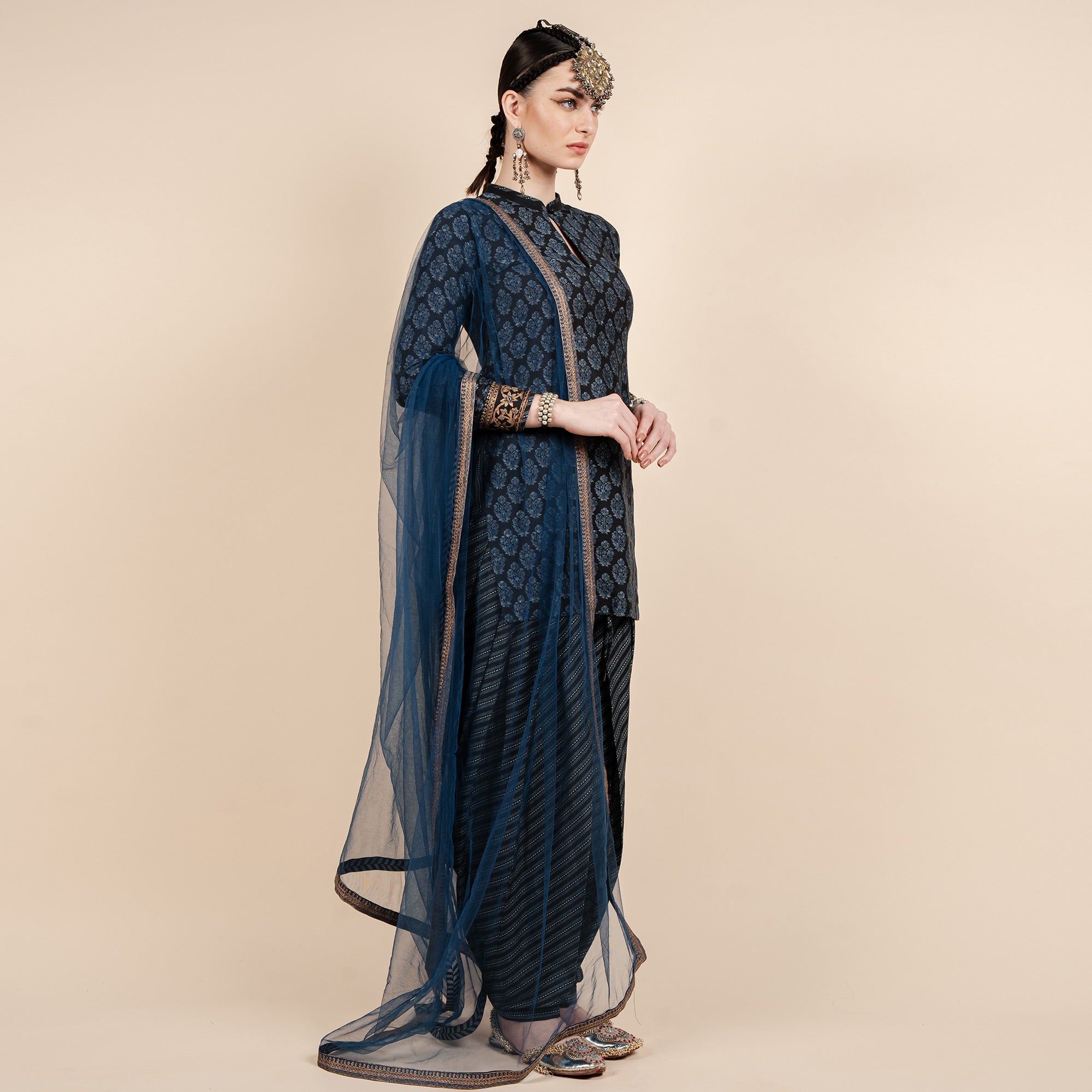 Navy Blue Short Tunic Set | CHAR