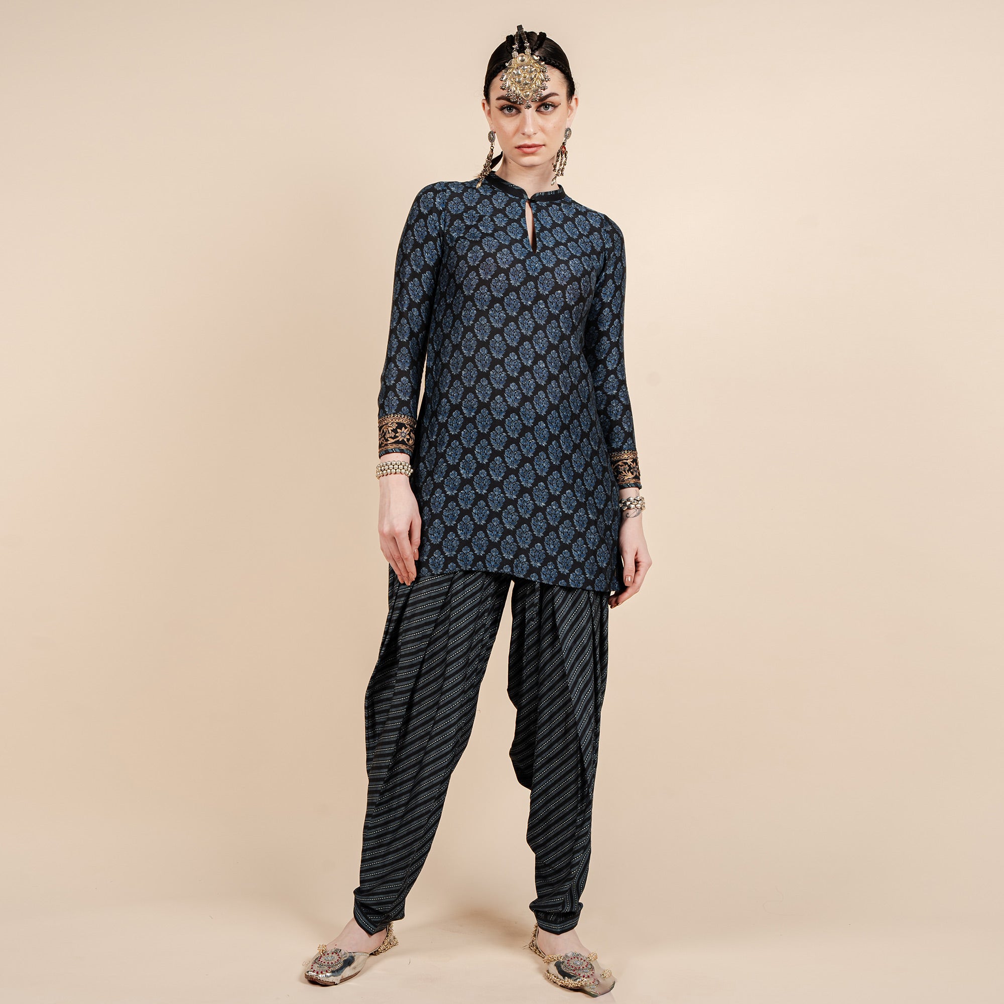 Navy Blue Short Tunic Set | CHAR