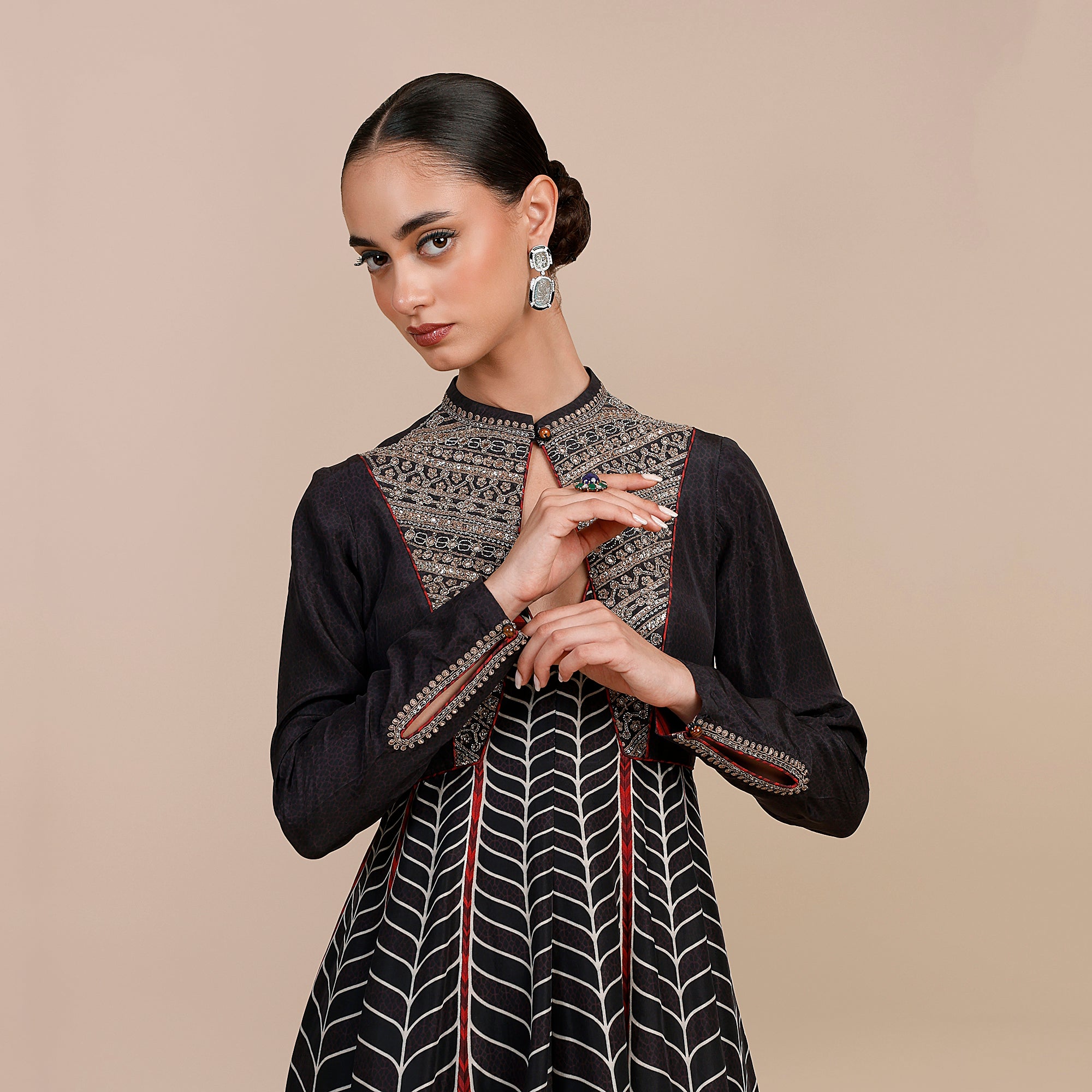 Noir Black Chevron Anarkali | SATT