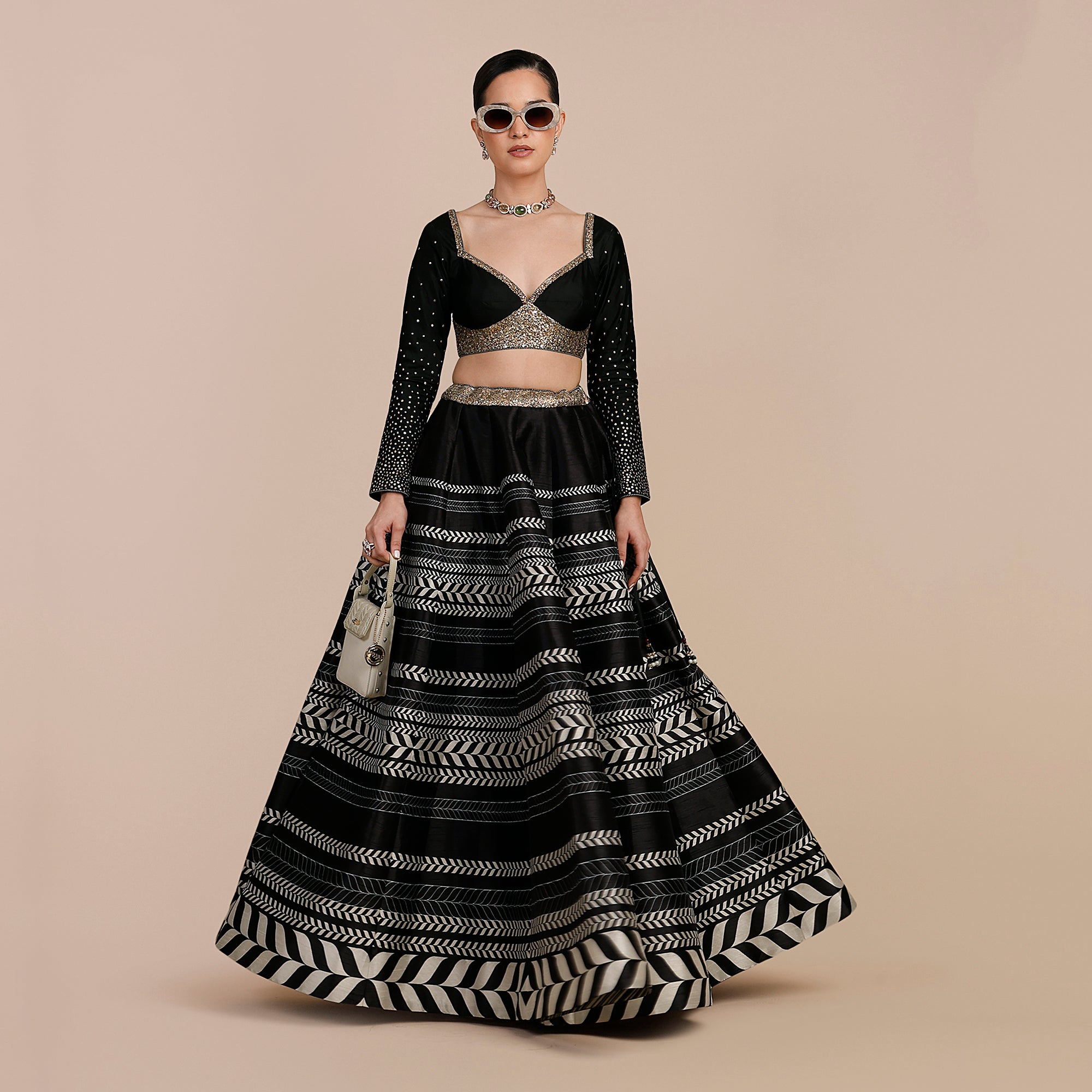 Noir Black Chevron Skirt Set | SATT