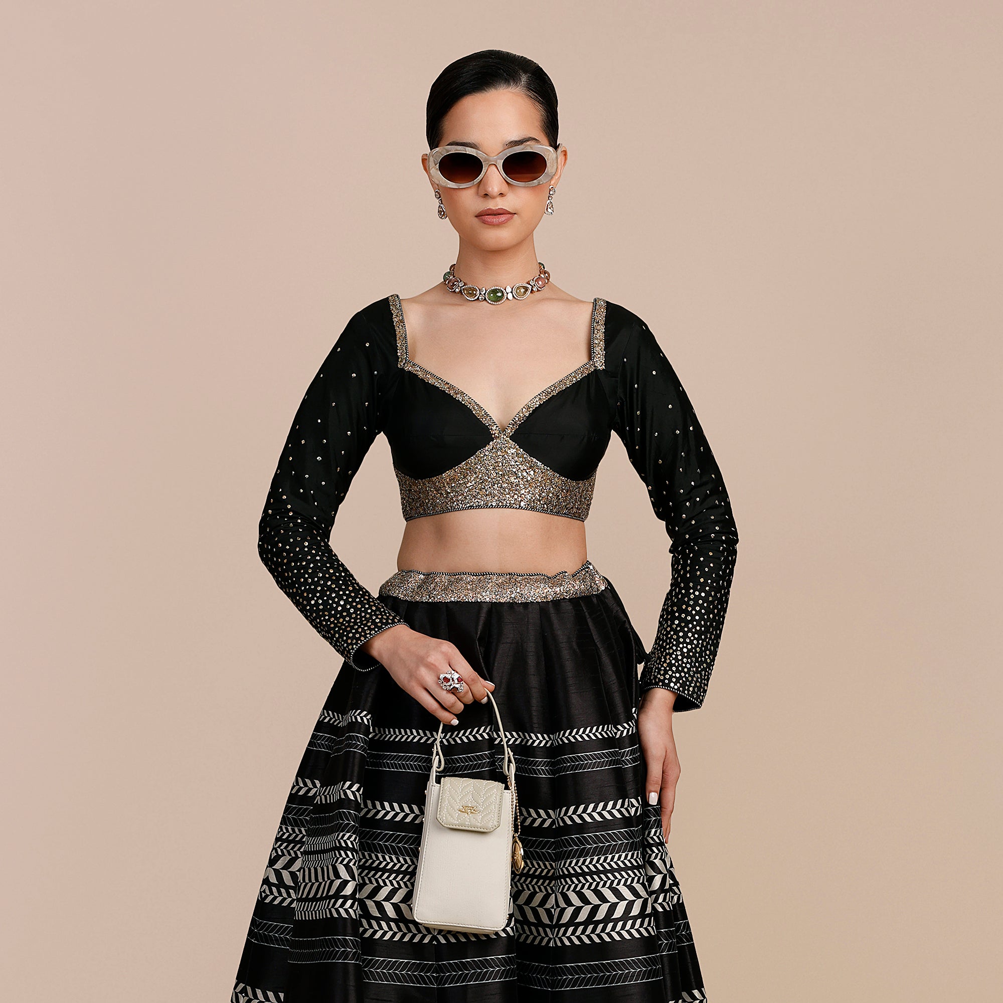 Noir Black Chevron Skirt Set | SATT