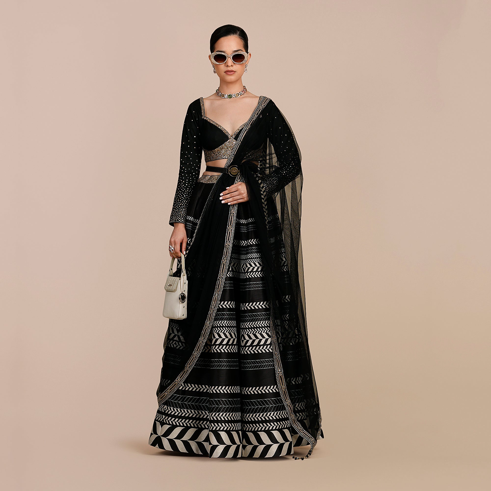 Noir Black Chevron Skirt Set | SATT