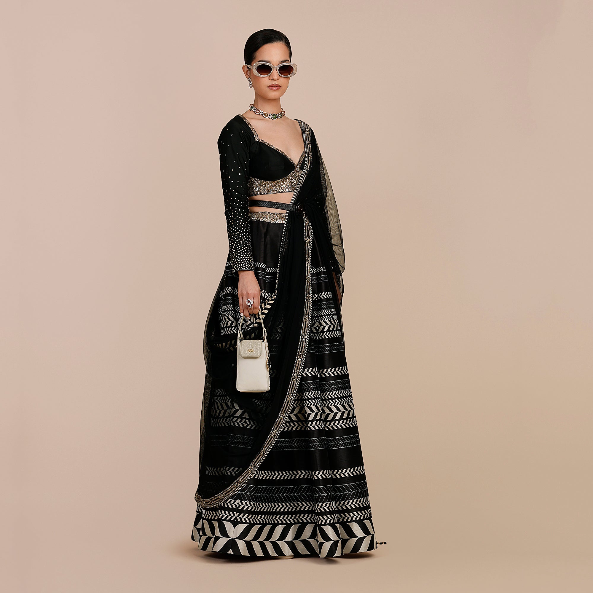 Noir Black Chevron Skirt Set | SATT