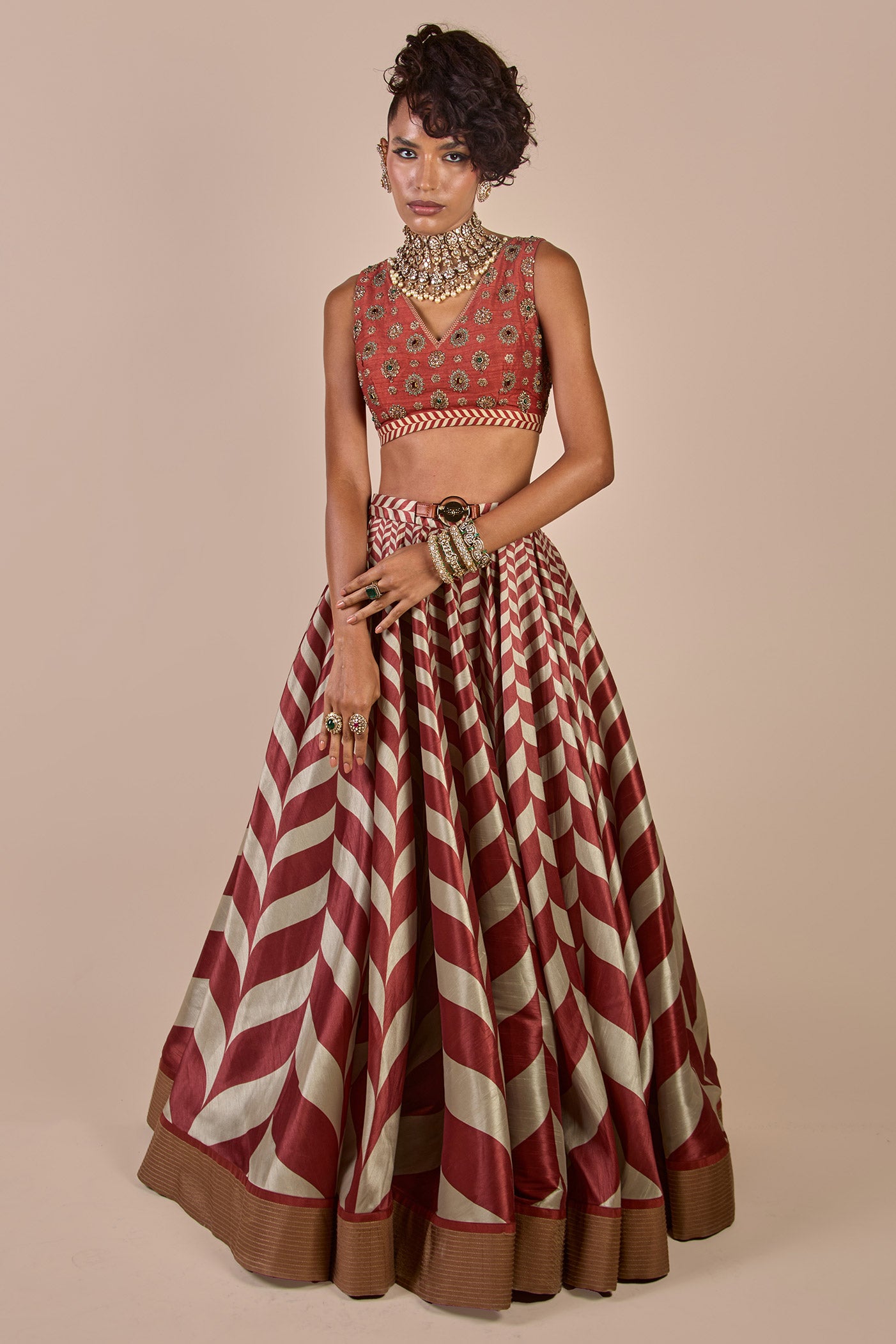 Rust - Ivory Chevron Skirt Set | CHHĒ