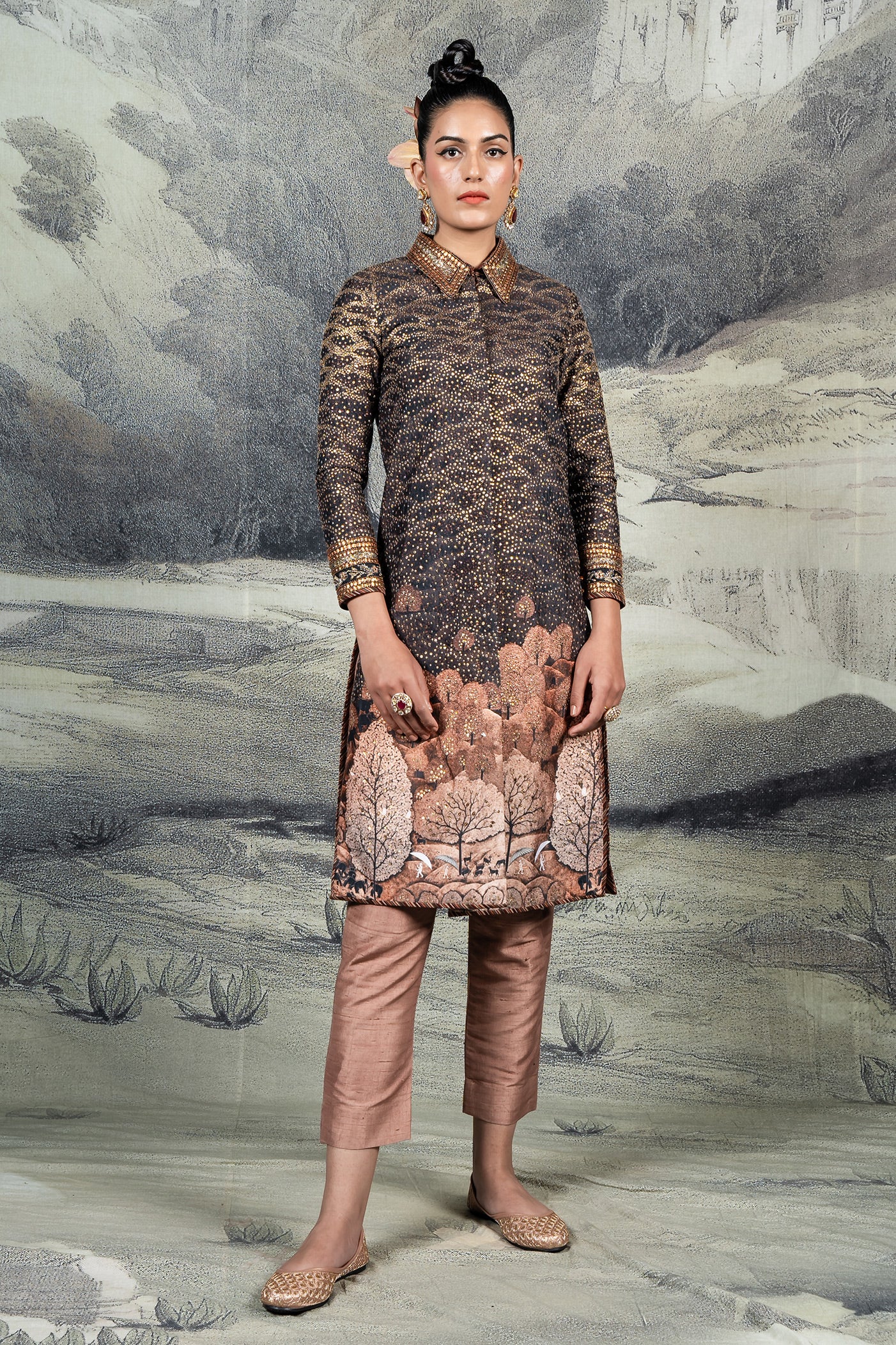 Old Rose Pink - Midnight Blue Tunic Set | BARODA