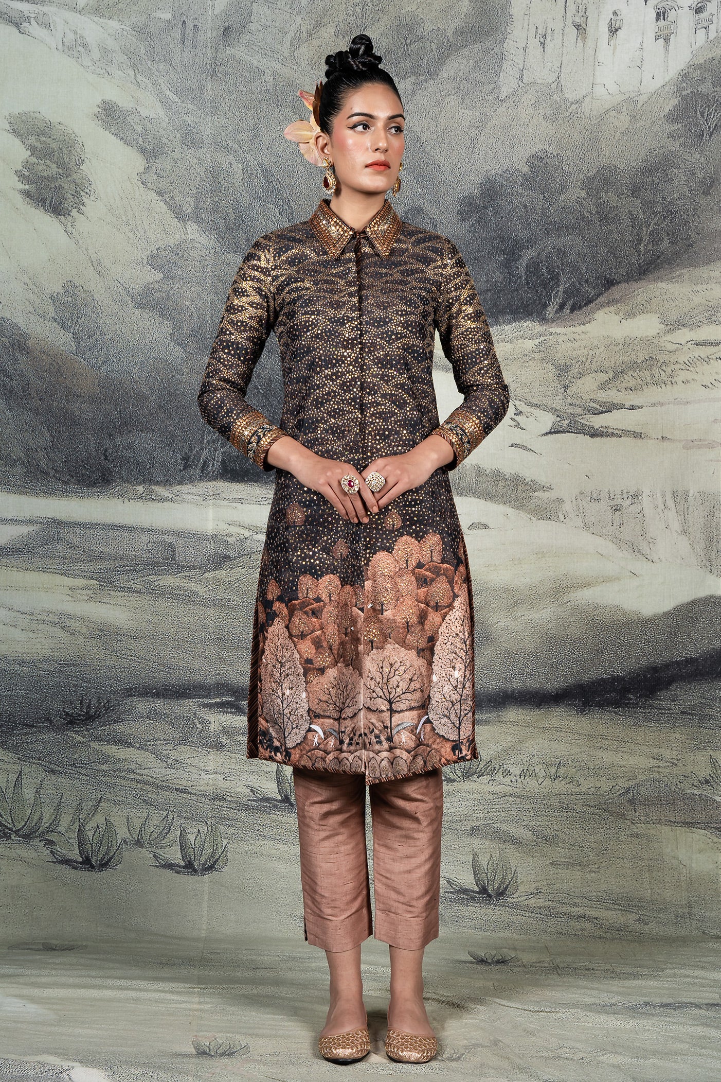 Old Rose Pink - Midnight Blue Tunic Set | BARODA