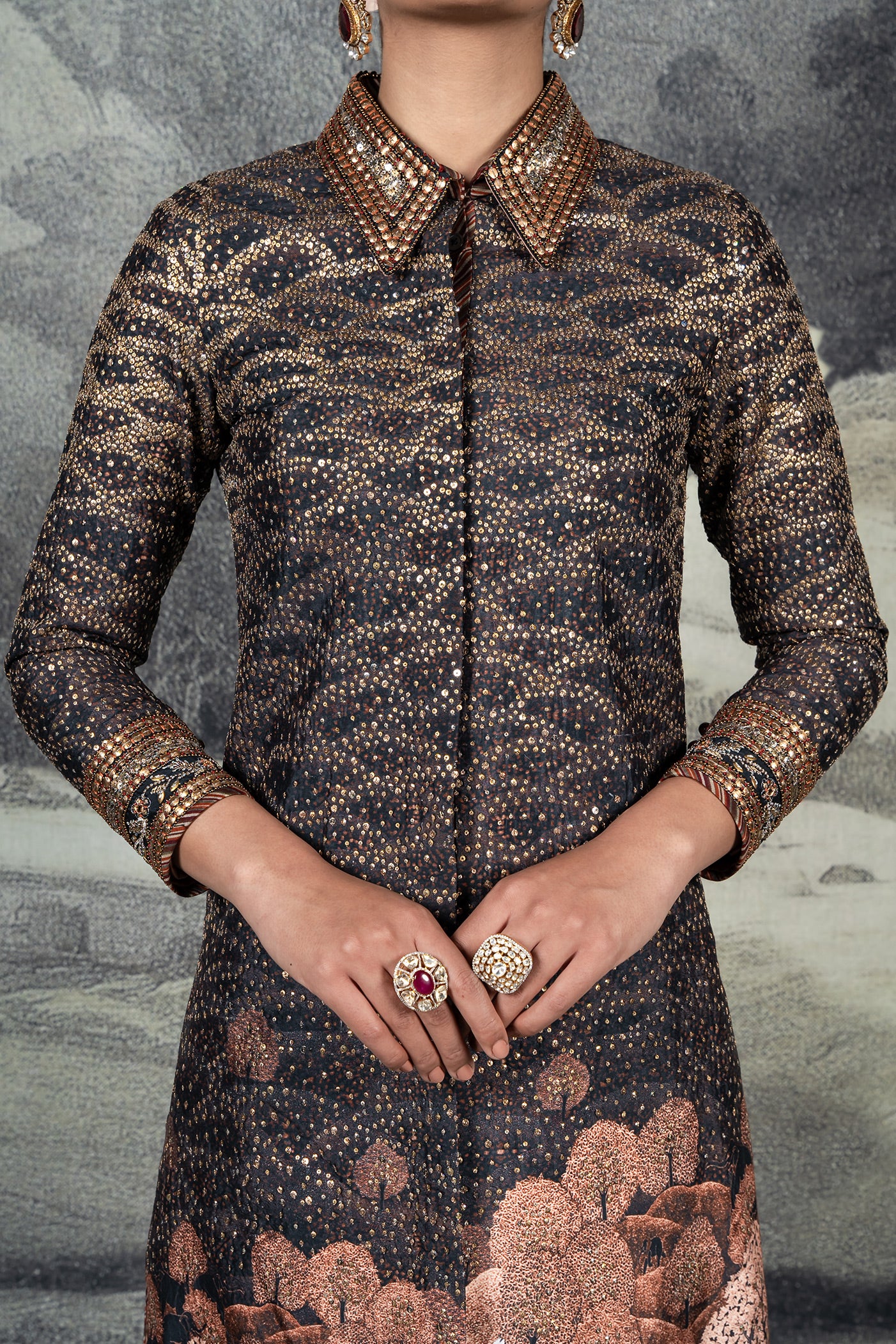 Old Rose Pink - Midnight Blue Tunic Set | BARODA