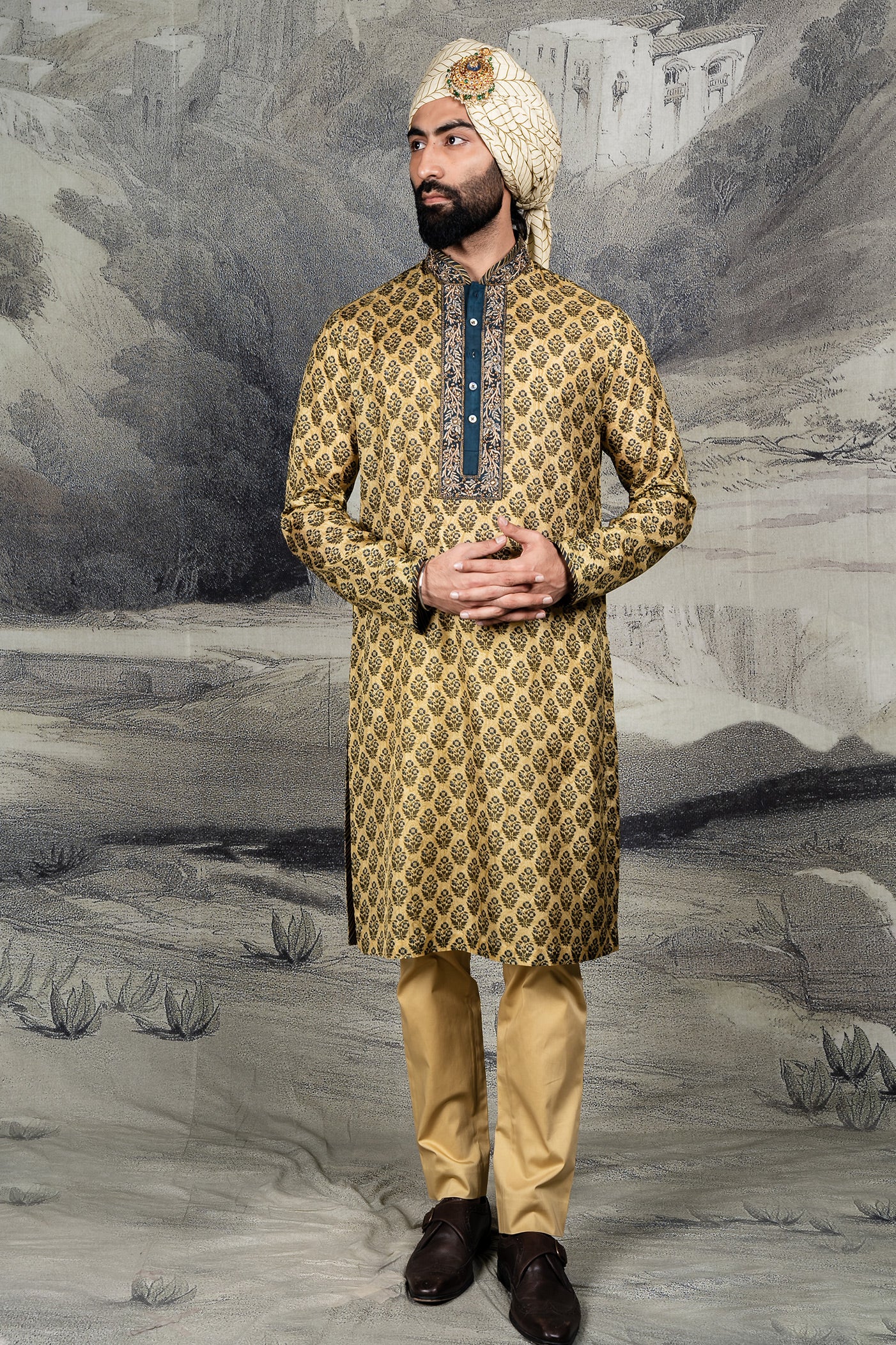 Olive Mustard Kurta Set | BARODA