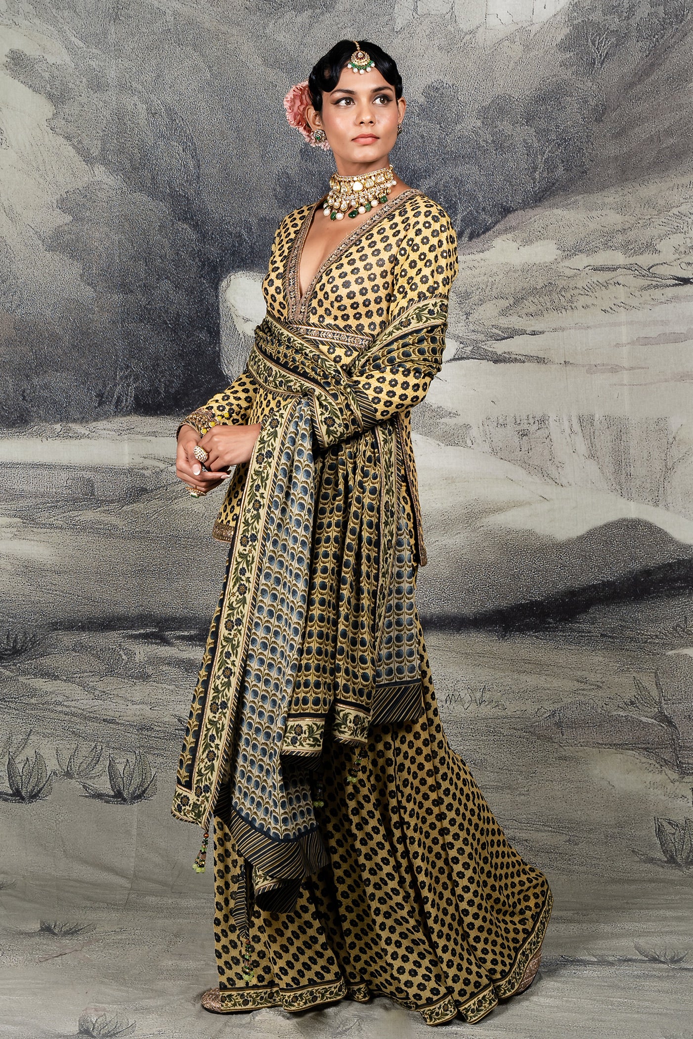 Olive Mustard - Midnight Blue Sharara Set | BARODA