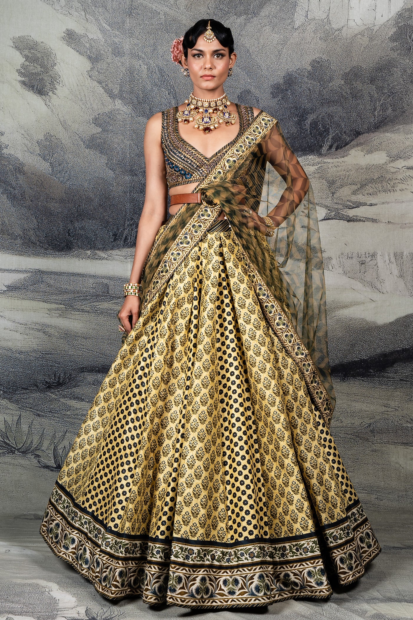 Olive Mustard - Midnight Blue Skirt Set | BARODA