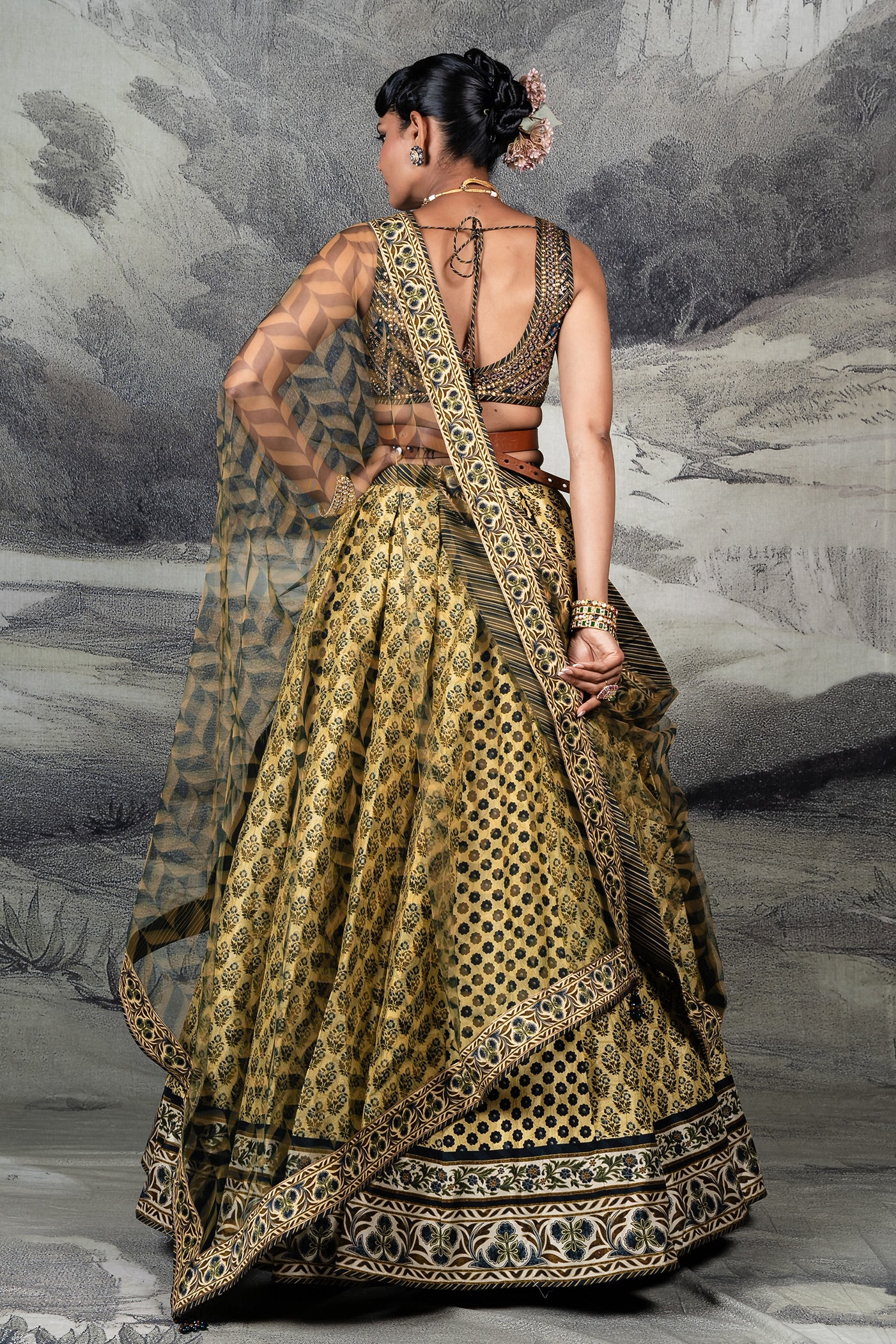 Olive Mustard - Midnight Blue Skirt Set | BARODA