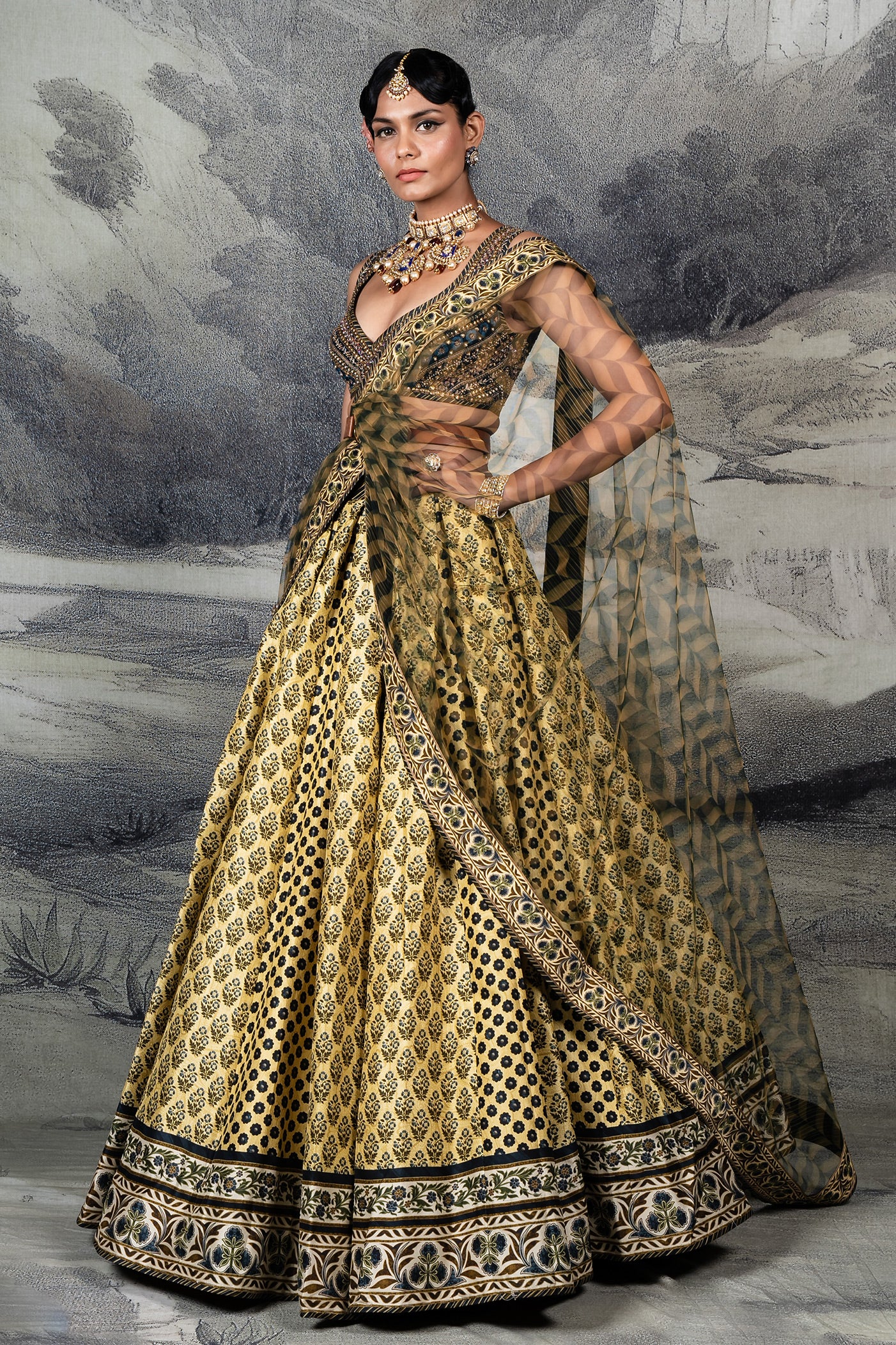 Olive Mustard - Midnight Blue Skirt Set | BARODA