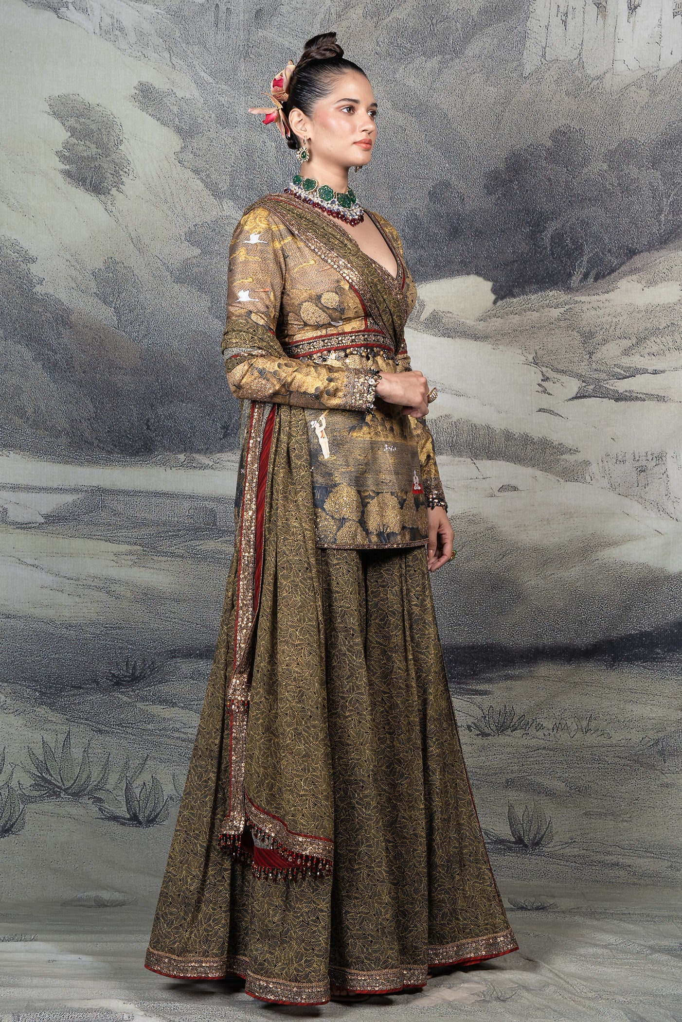 Olive Mustard Sharara Set | BARODA