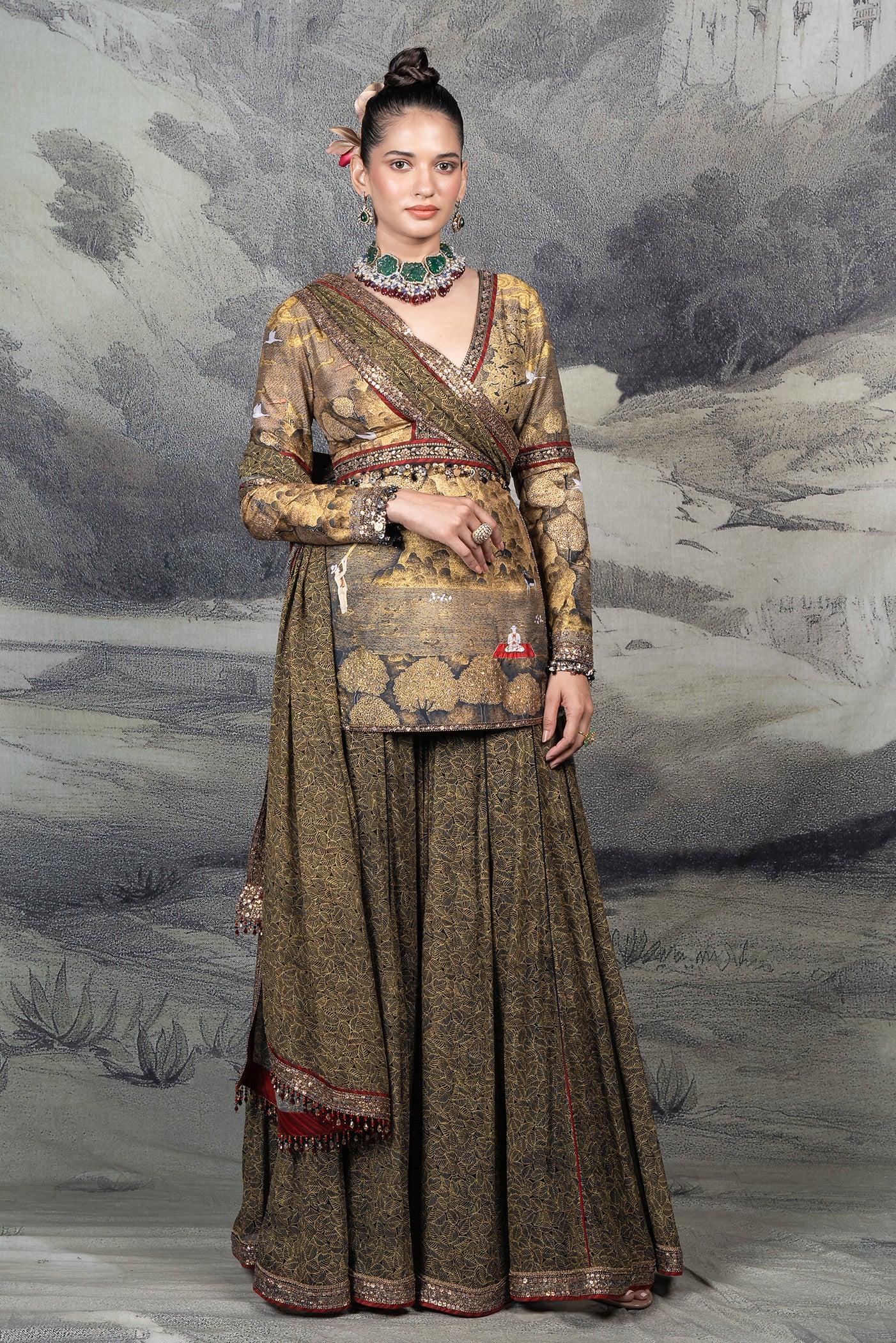 Olive Mustard Sharara Set | BARODA