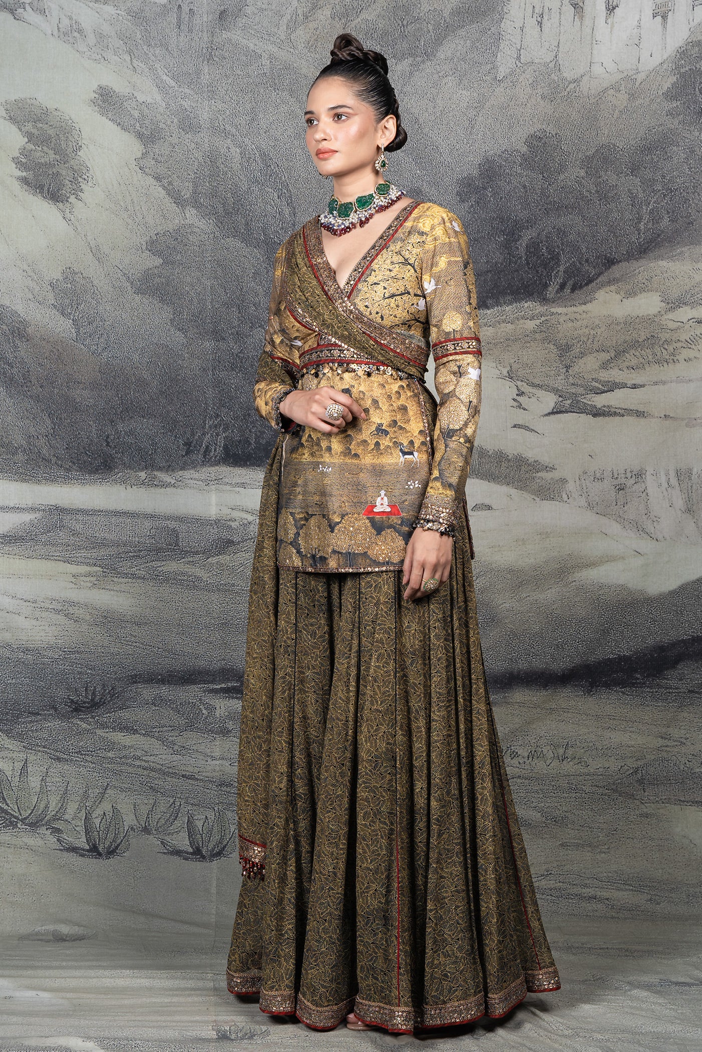 Olive Mustard Sharara Set | BARODA
