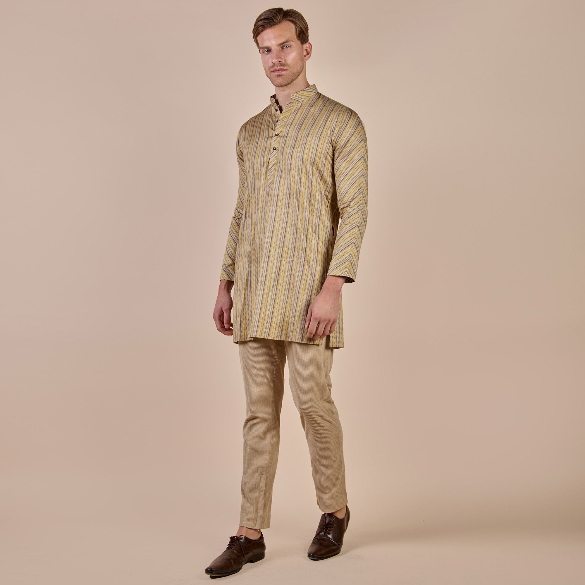 Olive Yellow Striped Kurta | CHHĒ