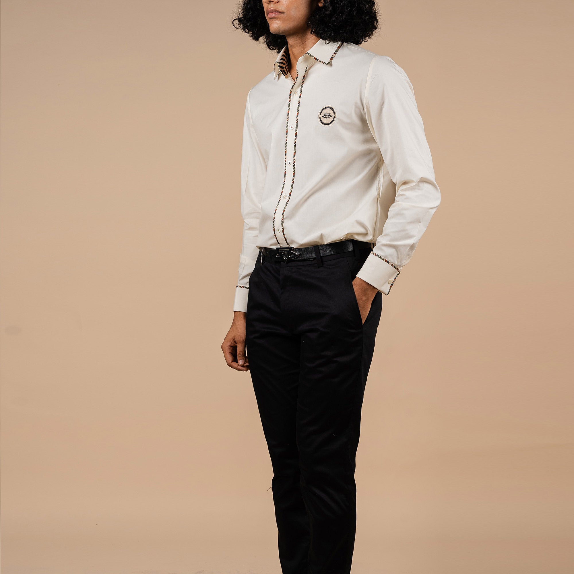 Pearl Ivory Double Piping Phoenix Shirt | PANJ