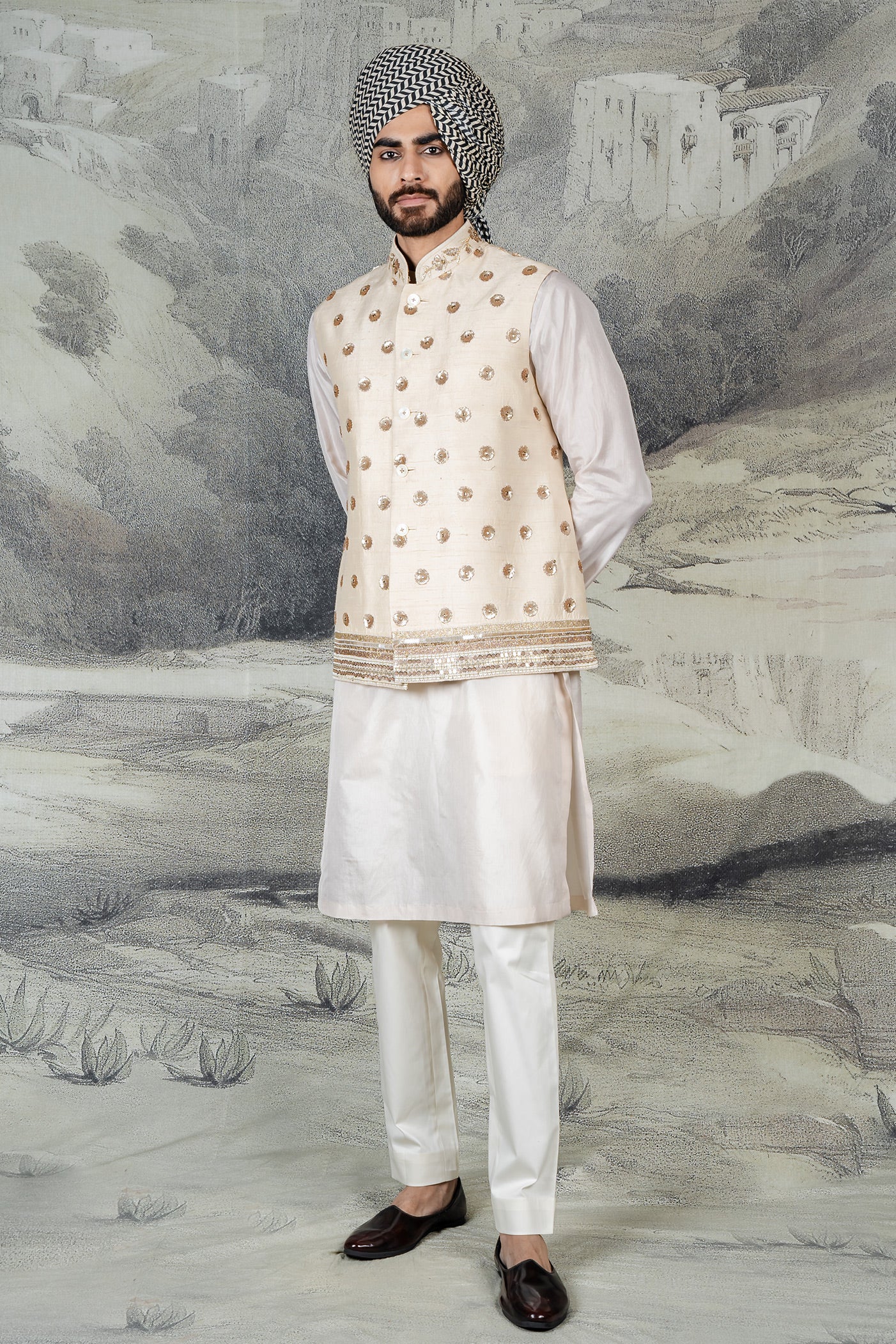 Pearl Ivory Nehru Jacket Set  | BARODA