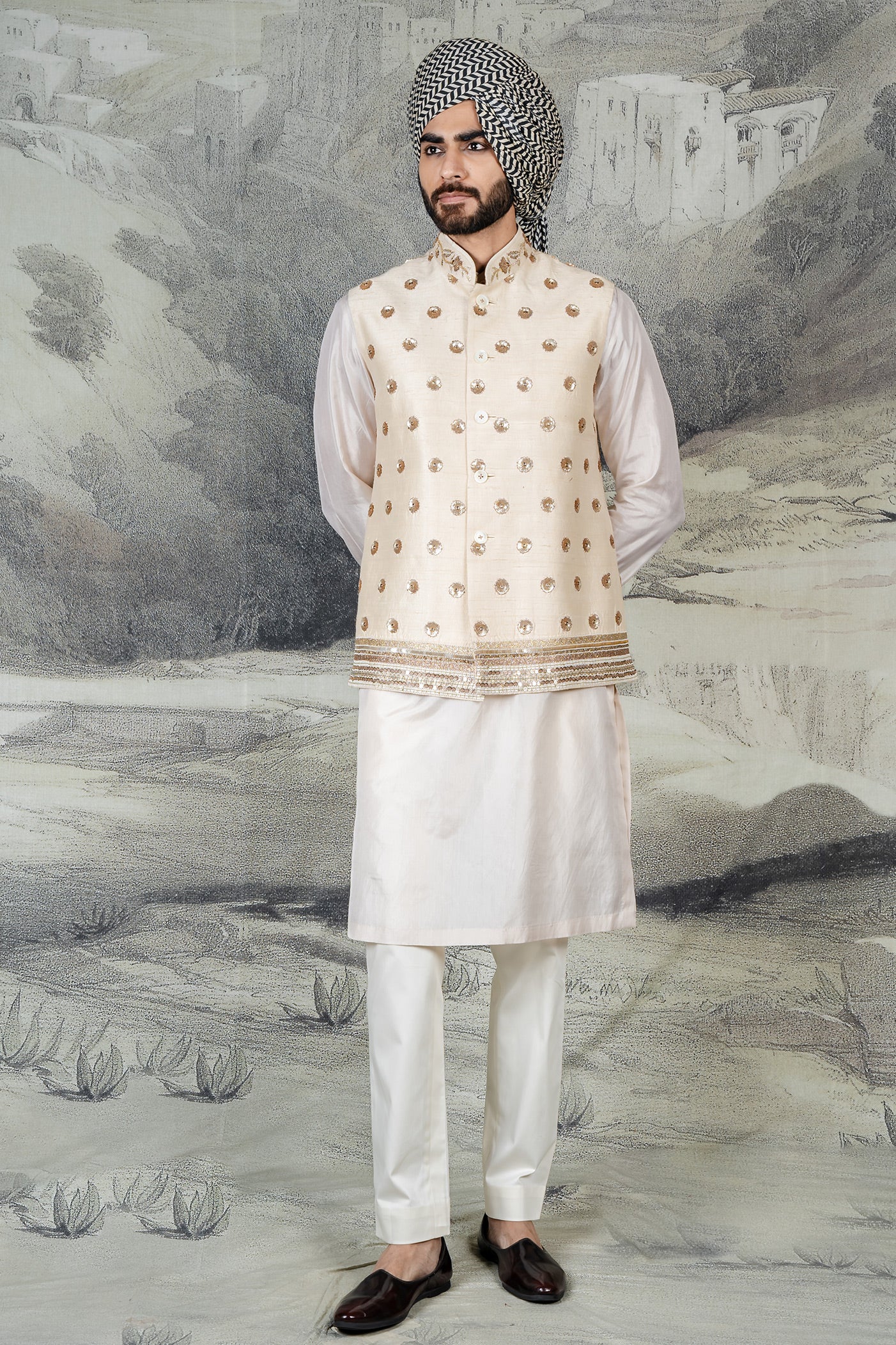 Pearl Ivory Nehru Jacket Set  | BARODA