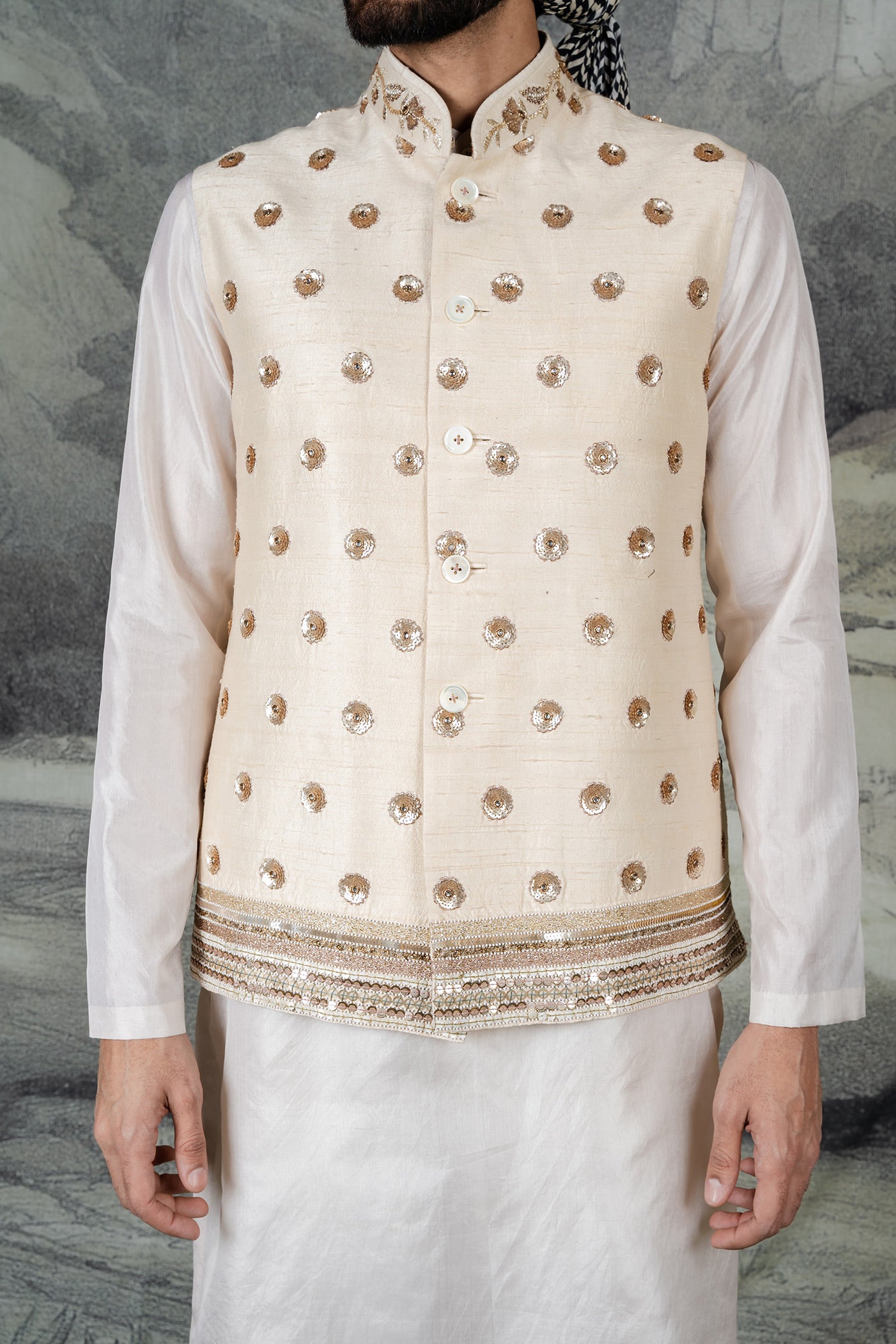 Pearl Ivory Nehru Jacket Set  | BARODA