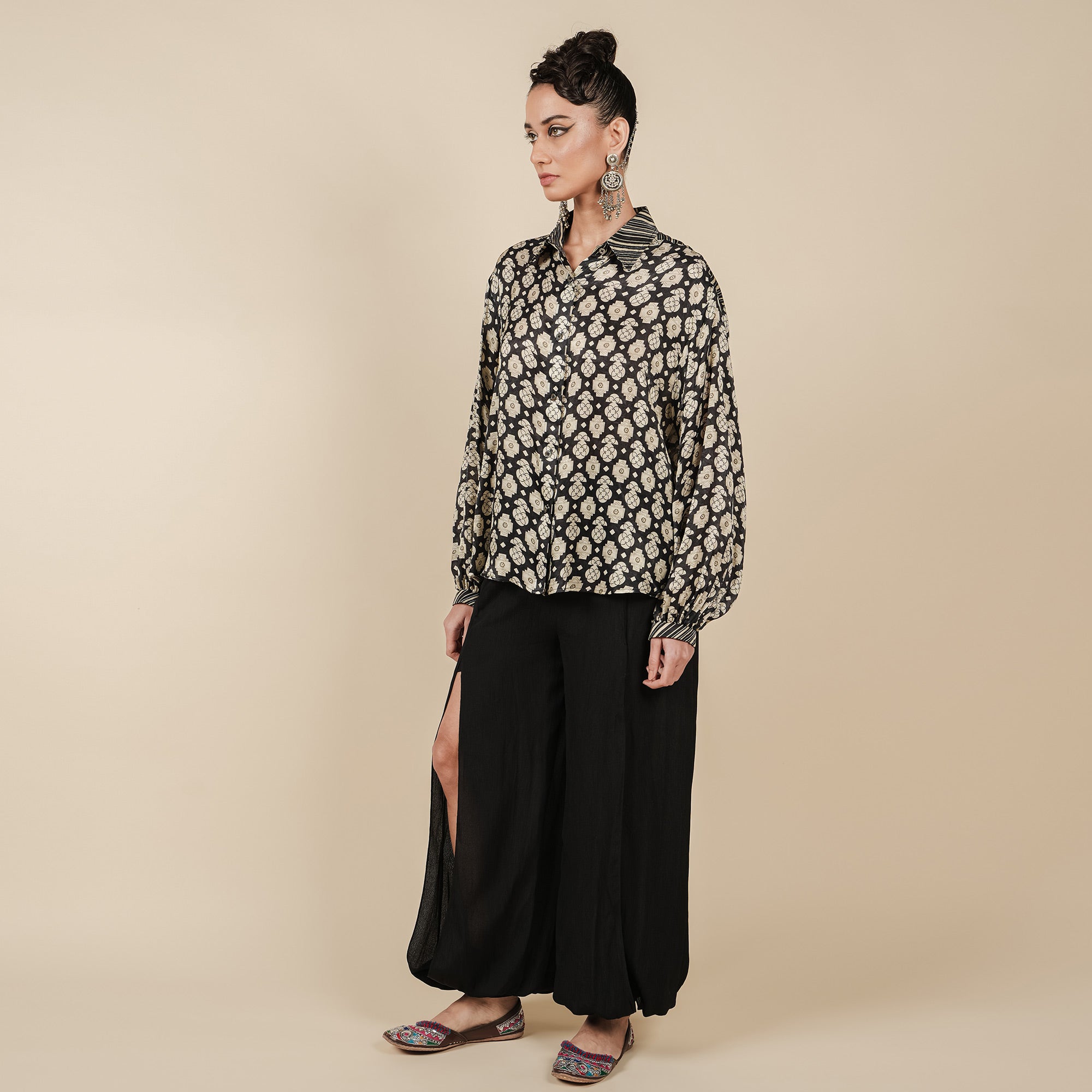 Pearl Ivory Printed Long Top | CHAR