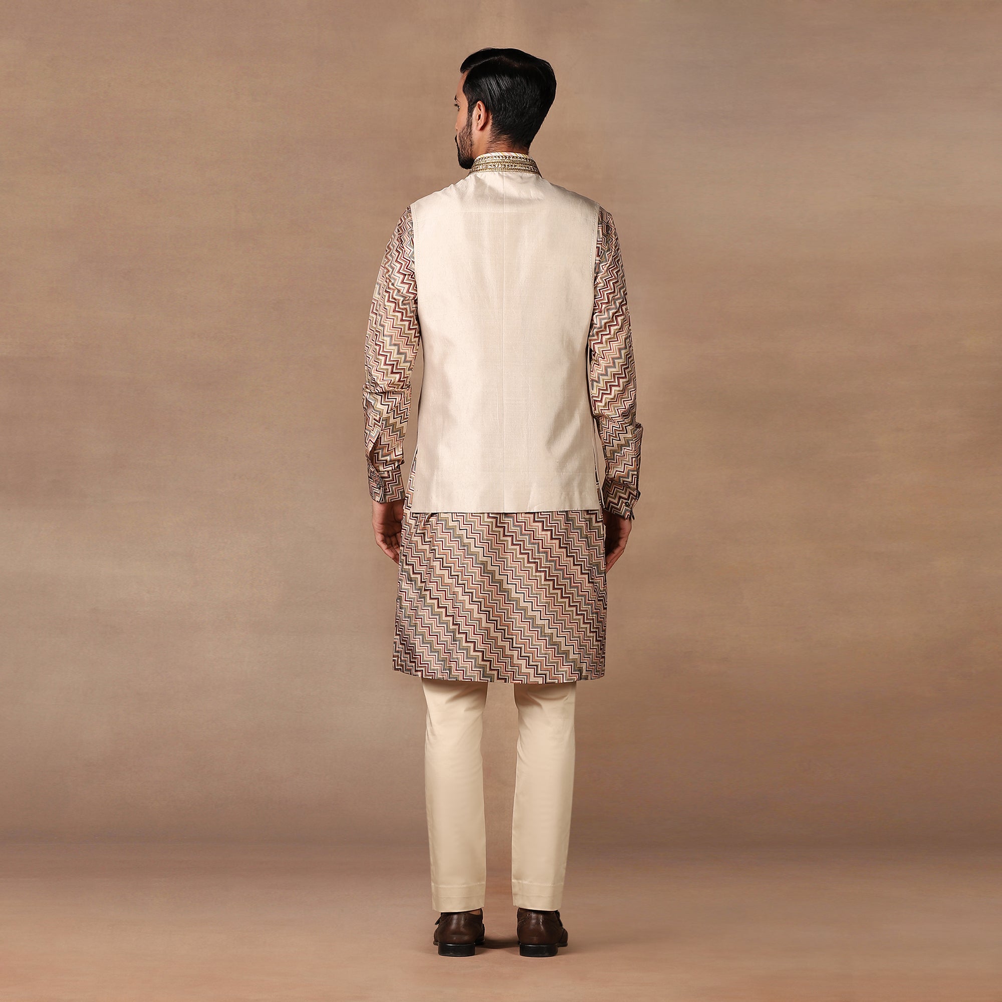 Pearl Ivory - Pink Nehru Jacket Set | MURAQQA