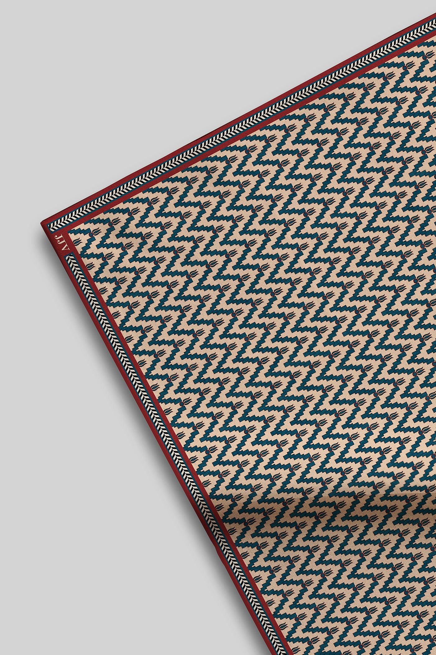 Prussian Blue - Crème Ivory Printed Pocket Square