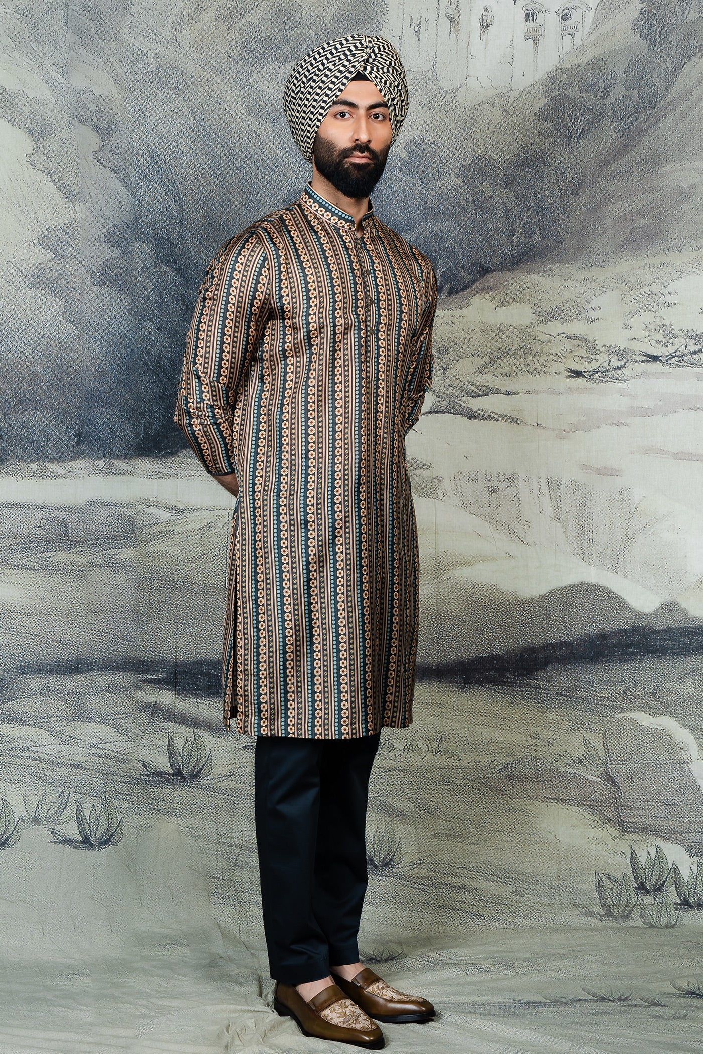 Prussian Blue Printed Kurta Set | BARODA