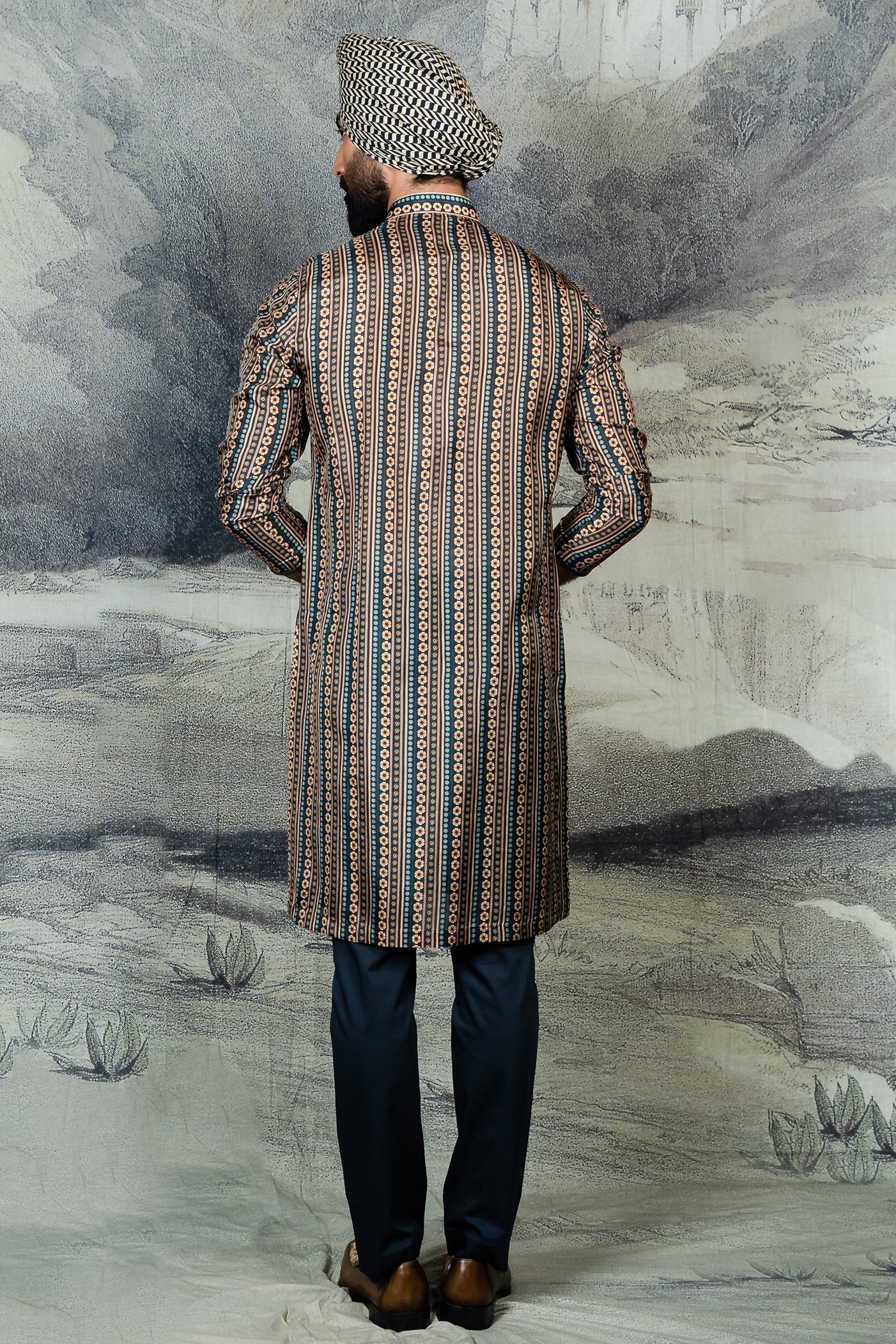Prussian Blue Printed Kurta Set | BARODA