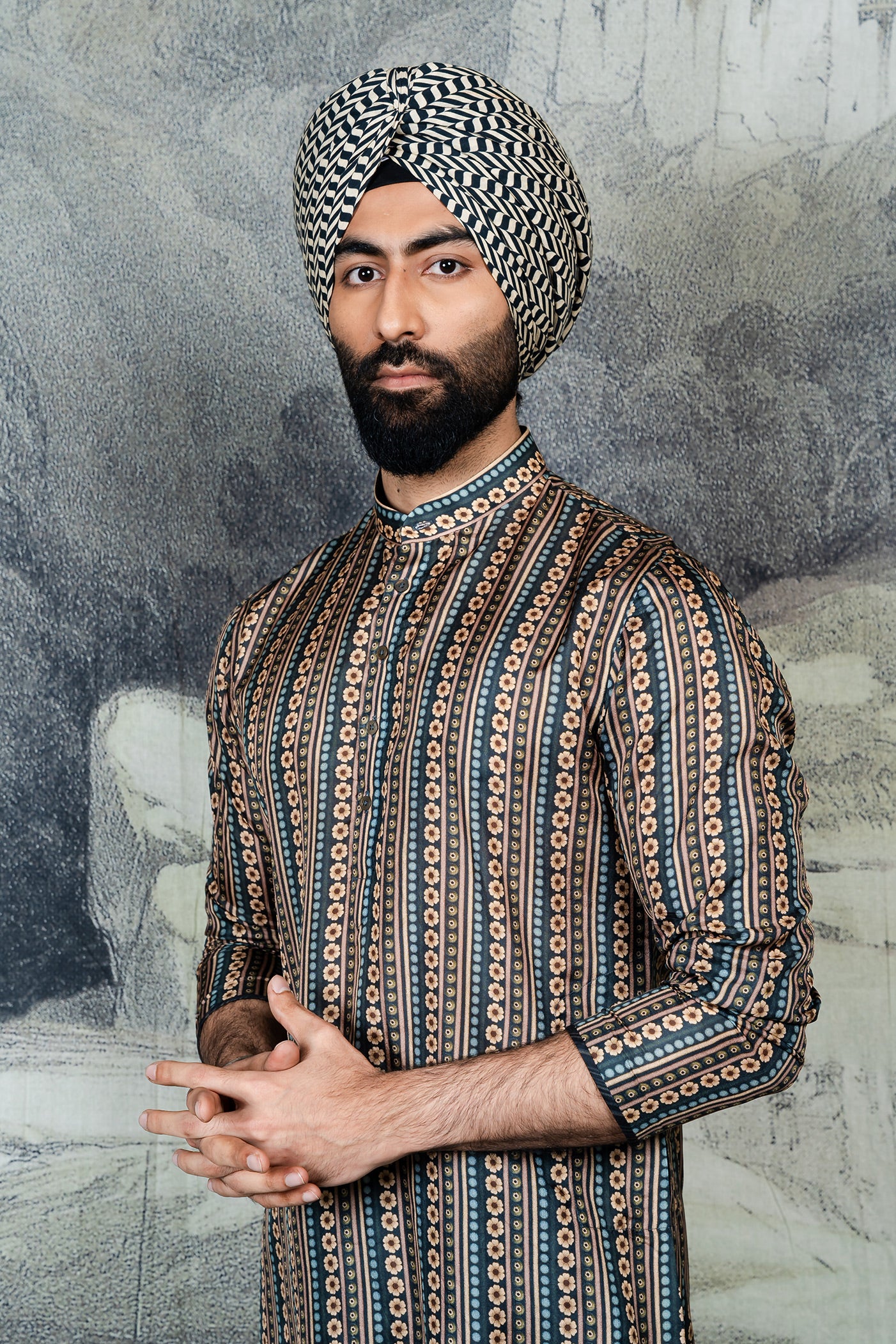 Prussian Blue Printed Kurta Set | BARODA