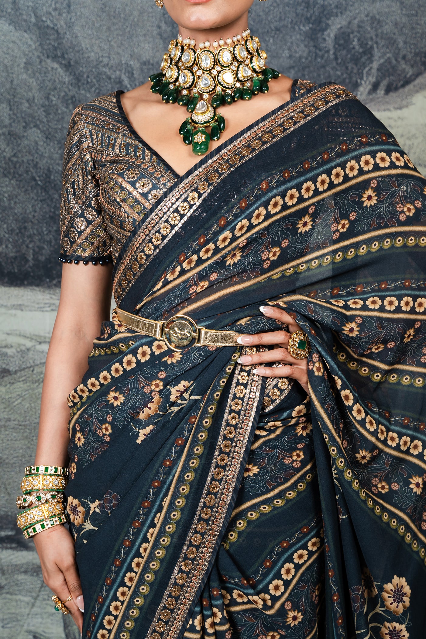 Prussian Blue Saree Set | BARODA