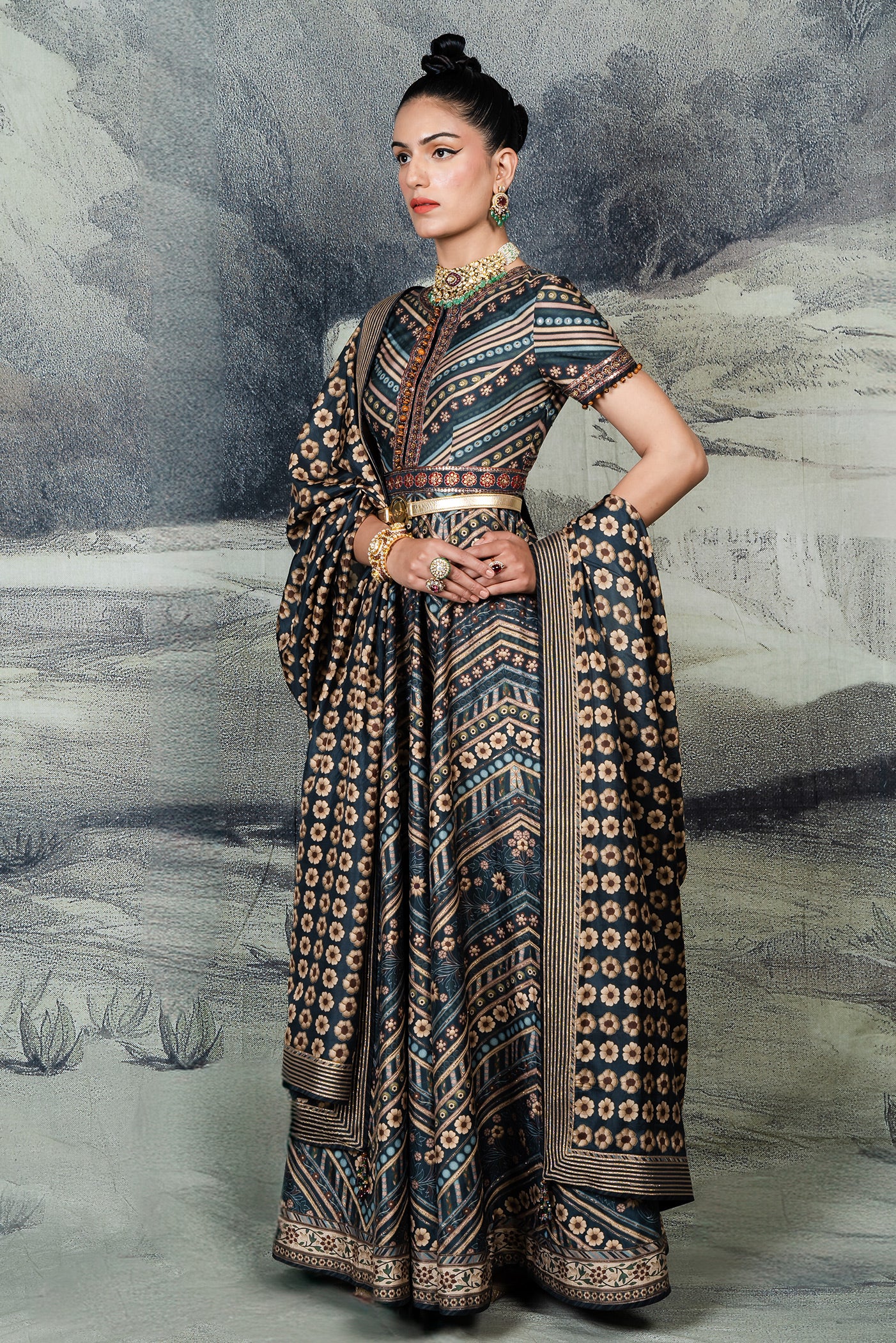 Purssian Blue Anarkali Set | BARODA