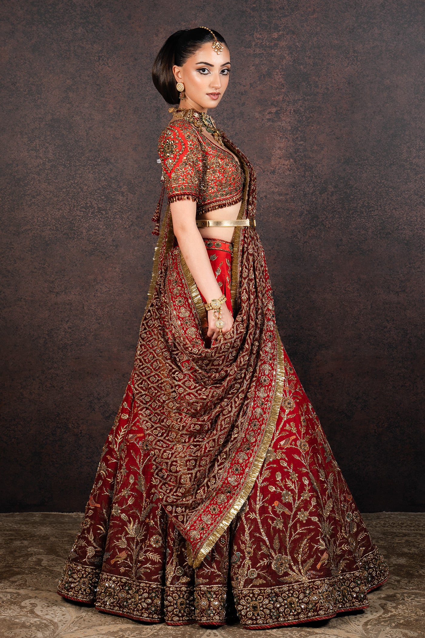 Red - Burgundy Ombre Lehenga Set | MURAQQA