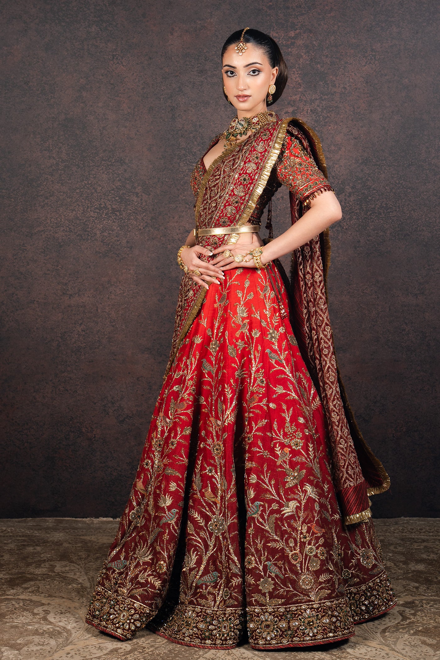Red - Burgundy Ombre Lehenga Set | MURAQQA