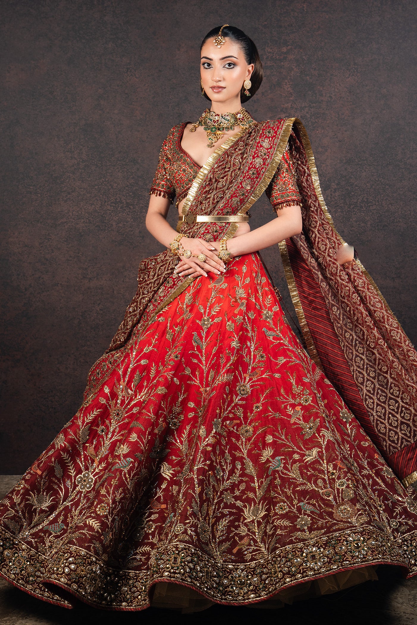 Red - Burgundy Ombre Lehenga Set | MURAQQA