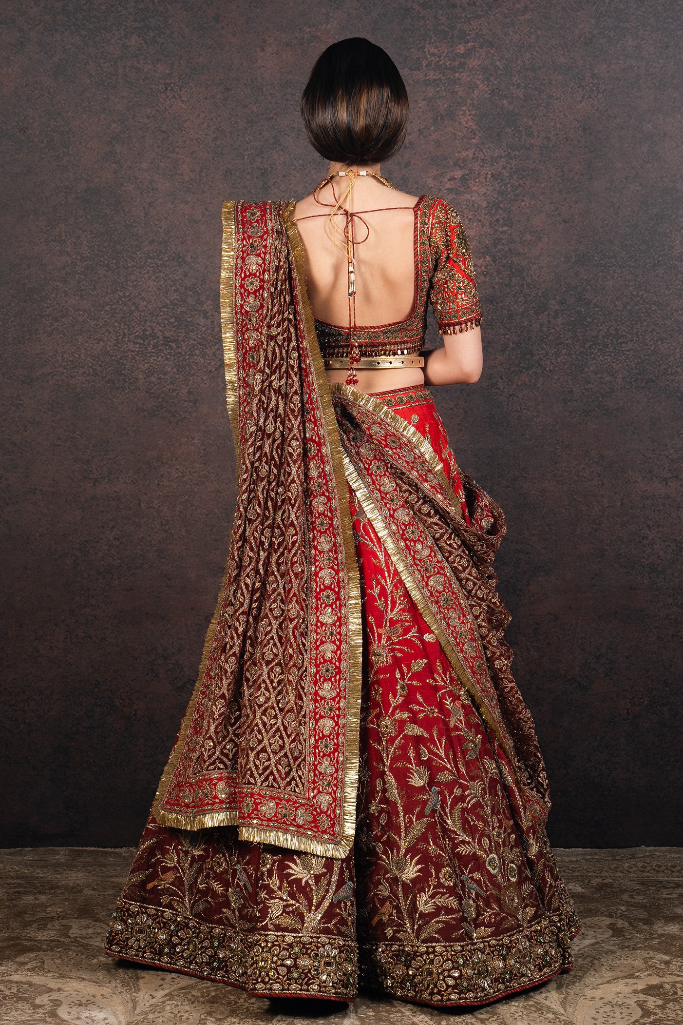 Red - Burgundy Ombre Lehenga Set | MURAQQA