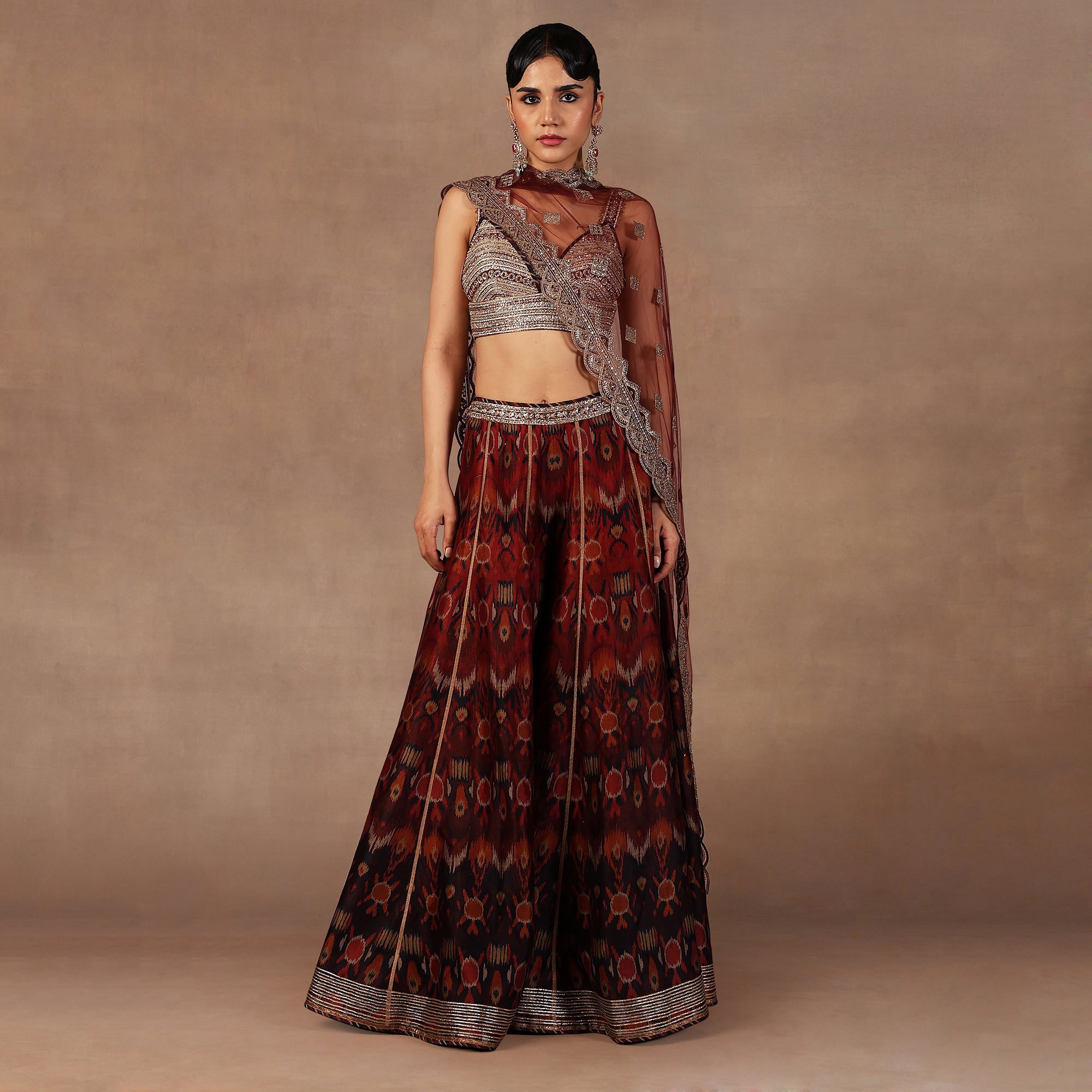 EXP - Red Sequin embroidered top and sharara pant set main image 0