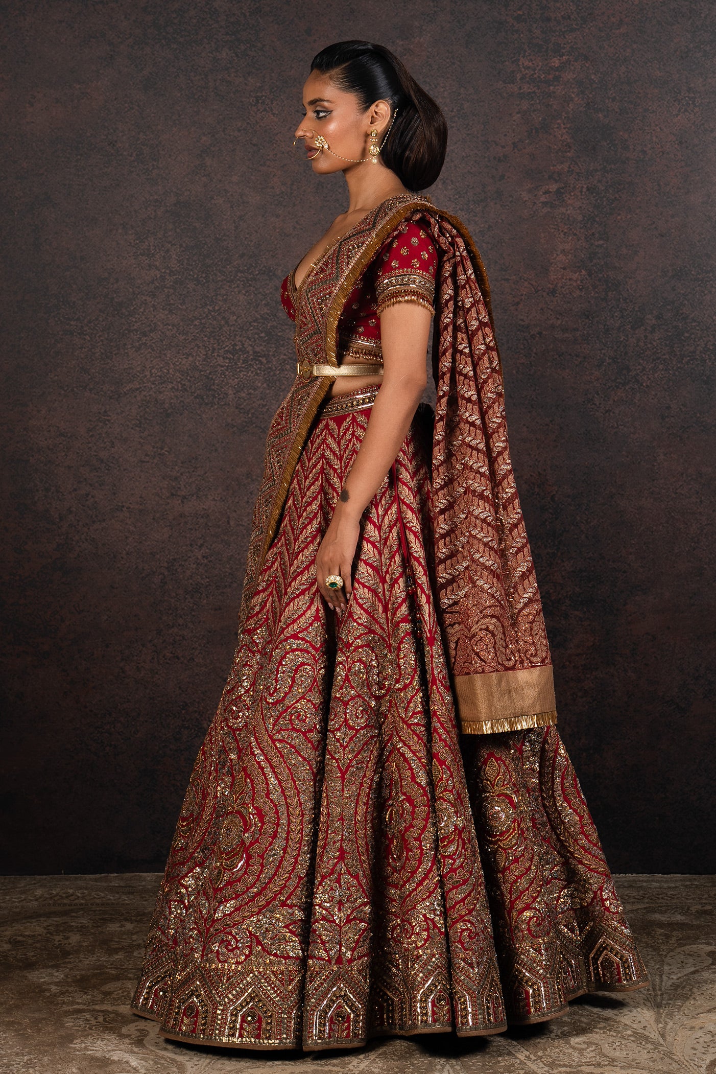 Red Chevron Lehenga Set | MURAQQA