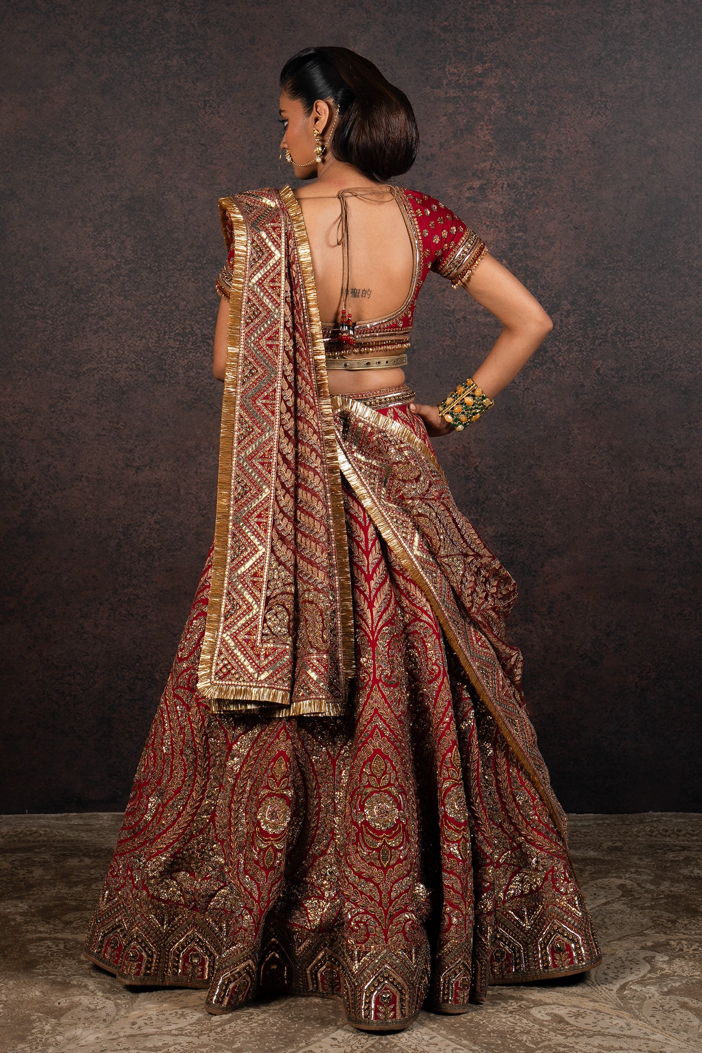 Red Chevron Lehenga Set | MURAQQA