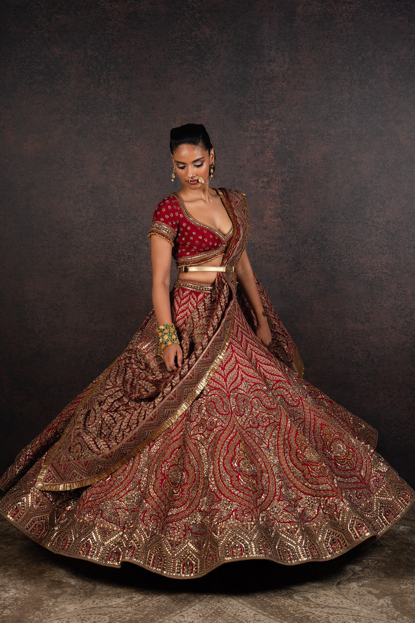 Red Chevron Lehenga Set | MURAQQA