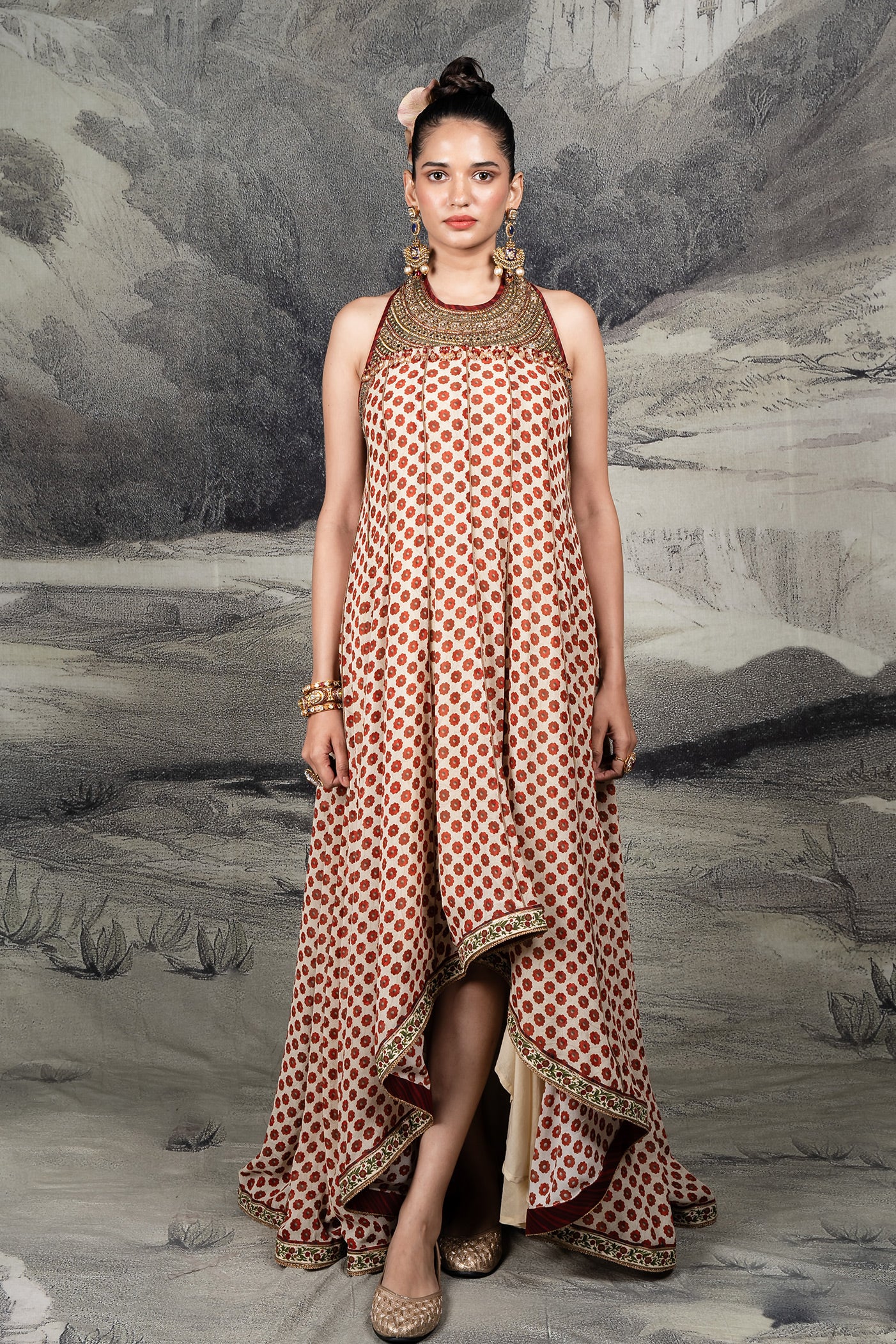 Red - Ivory Maxi Dress | BARODA