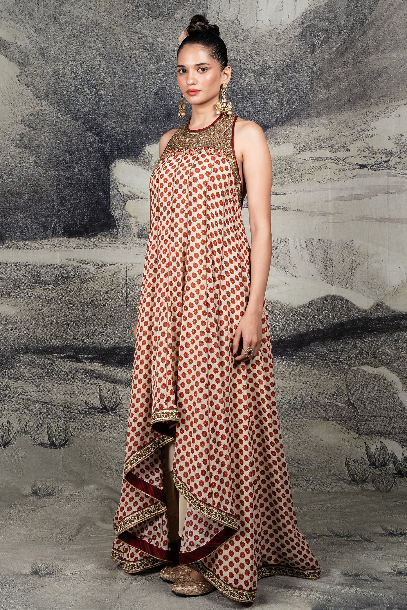 Red - Ivory Maxi Dress | BARODA