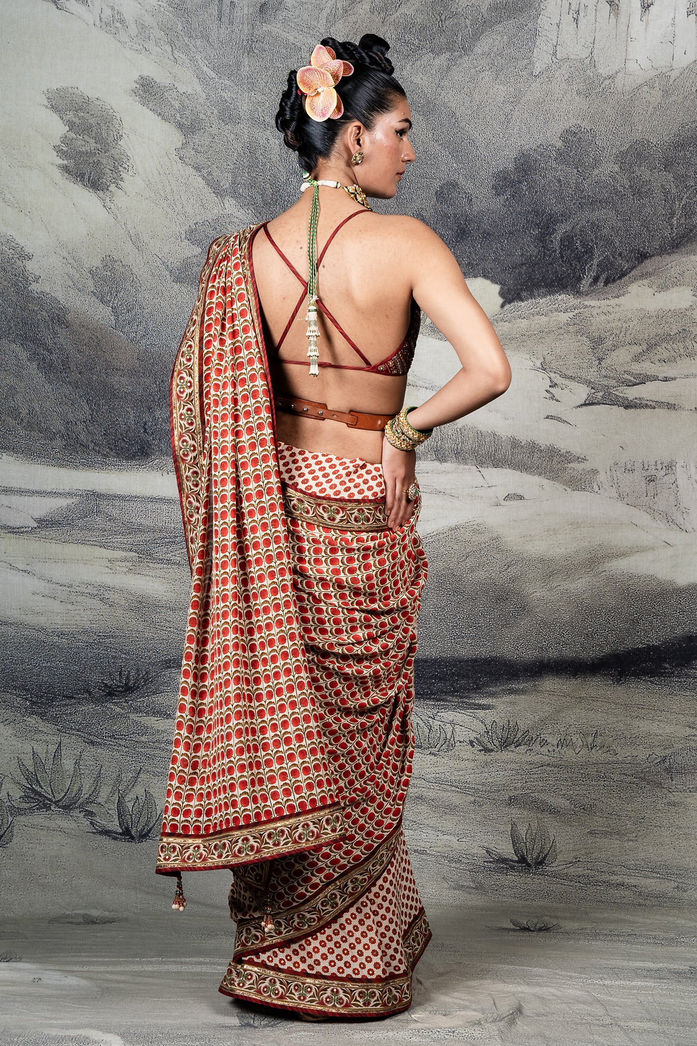 Red - Ivory Saree Set | BARODA