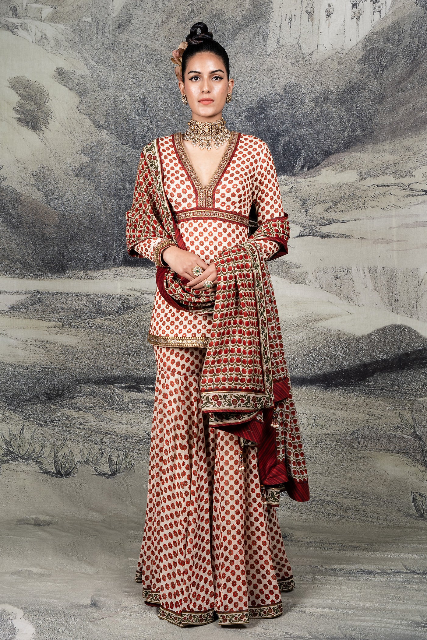 Red - Ivory Sharara Set | BARODA