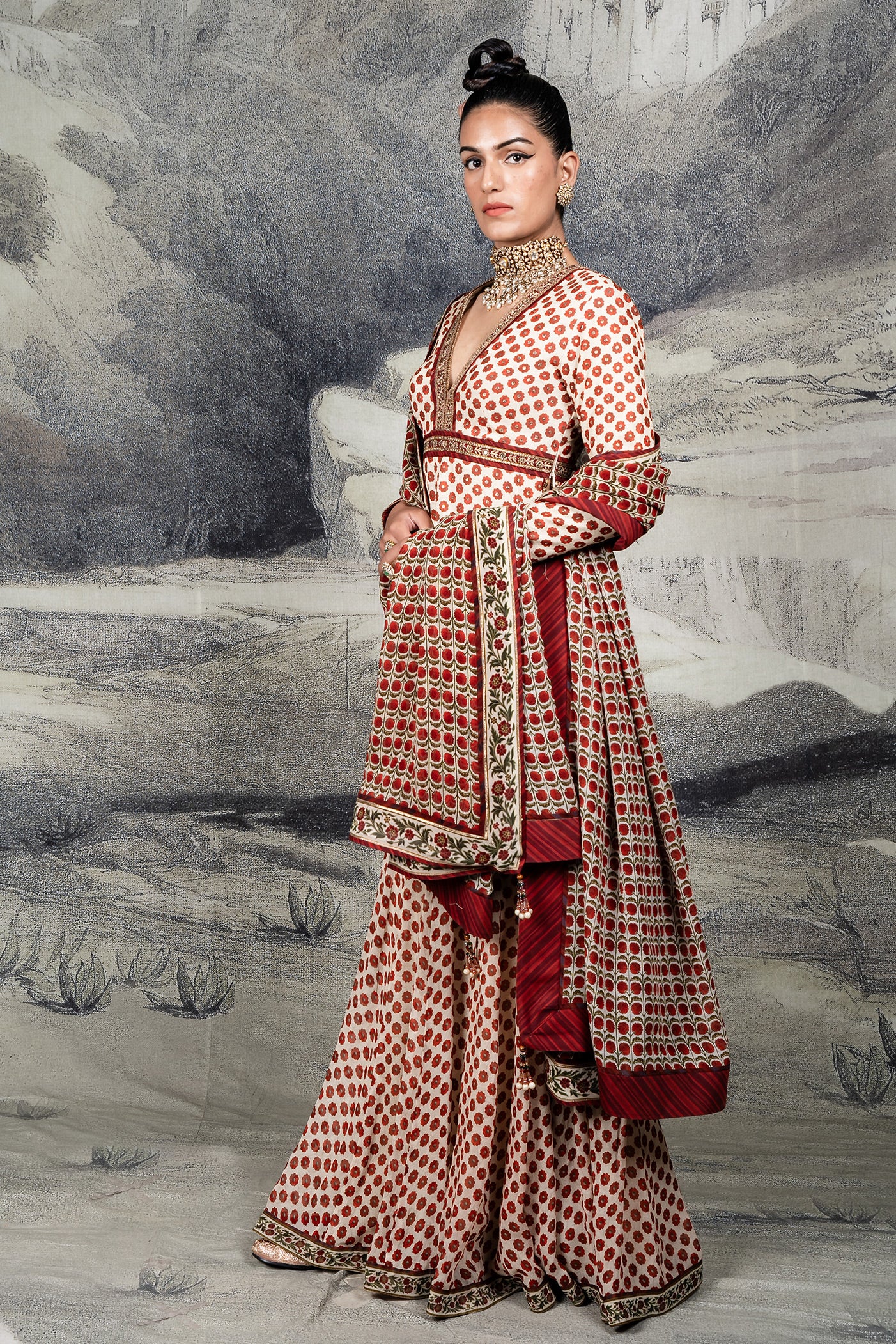 Red - Ivory Sharara Set | BARODA