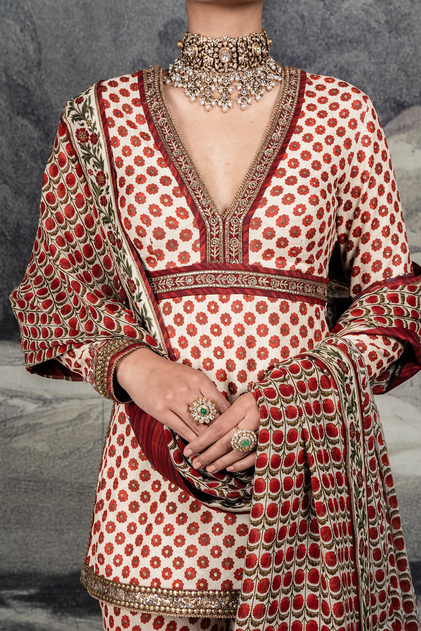 Red - Ivory Sharara Set | BARODA
