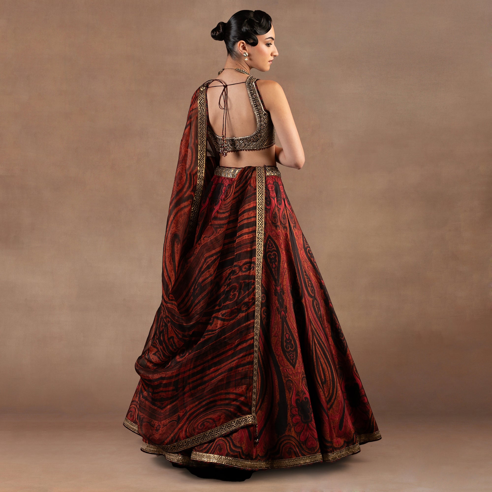 Red Jamawar Skirt Set | EAST