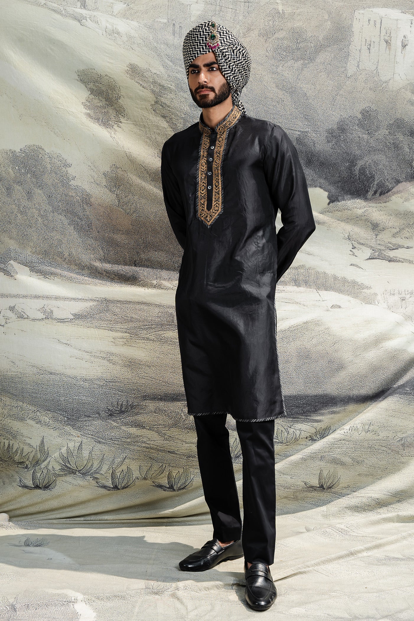 Rich Black Kurta Set BARODA - Main Image
